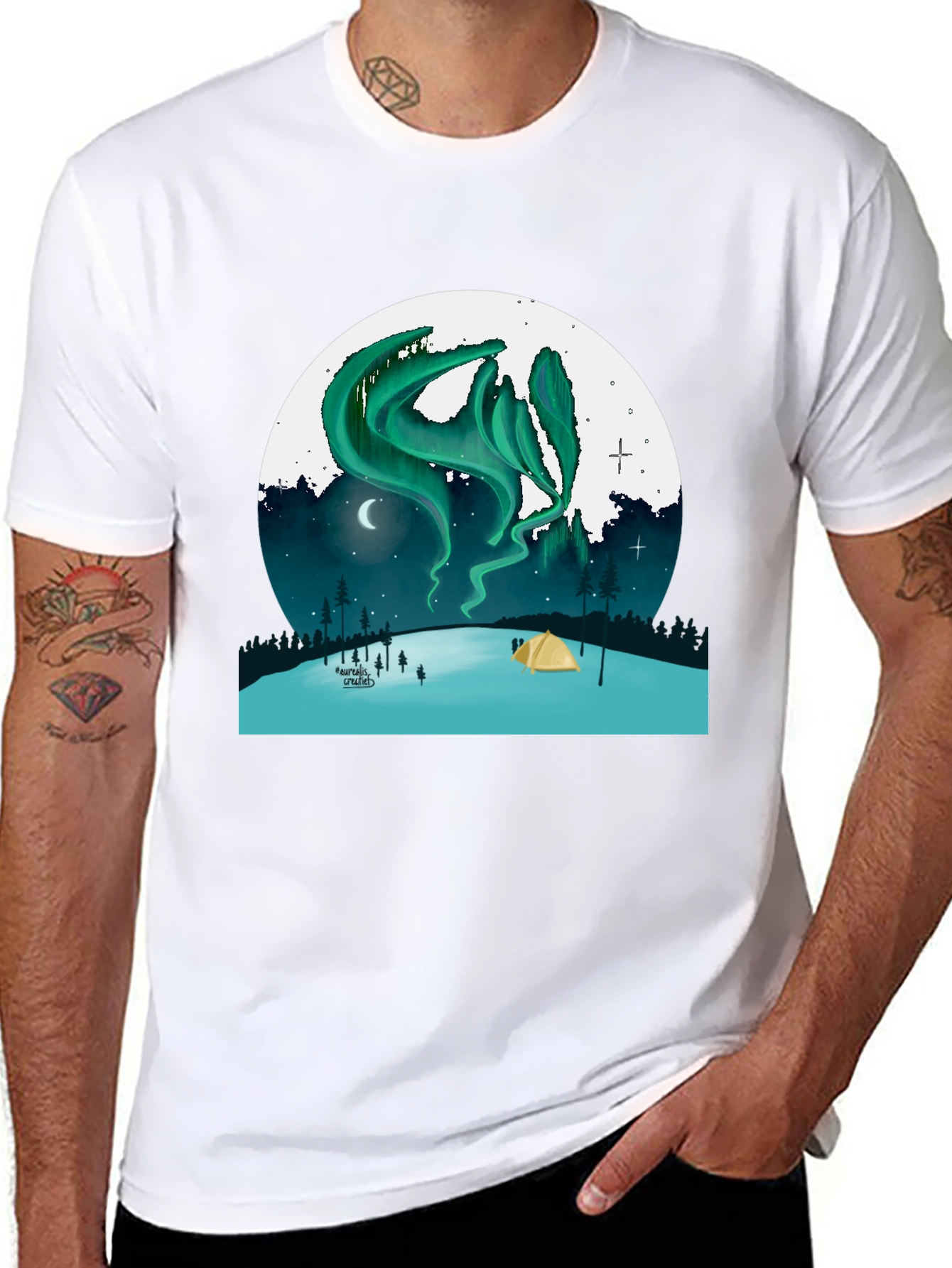 Black Aurora Camping T-Shirt - Northern Lights Adventure Tee view 8