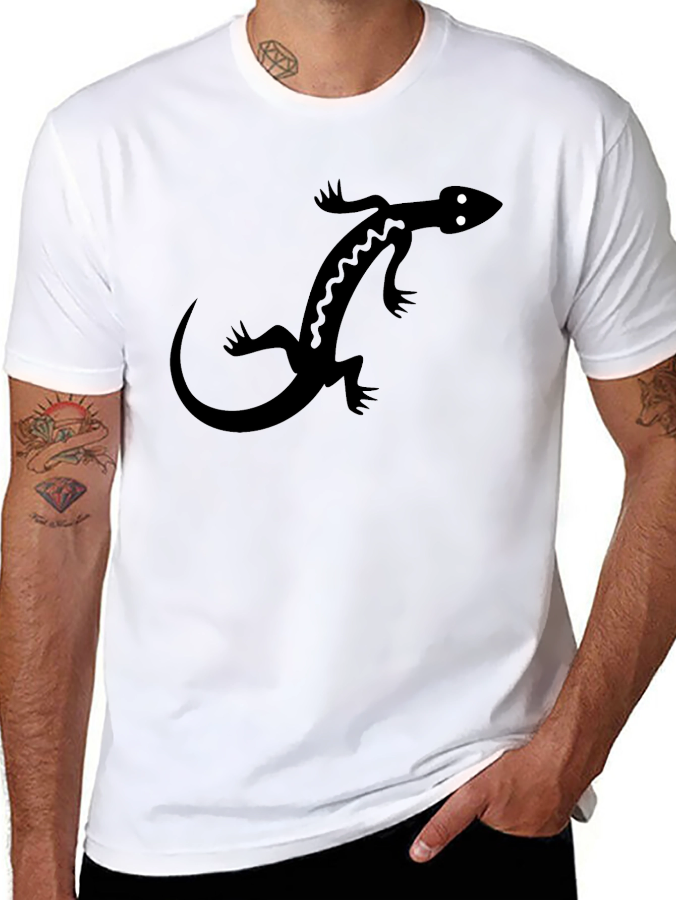 Black Black T-Shirt with Lizard Graphic Print view 8