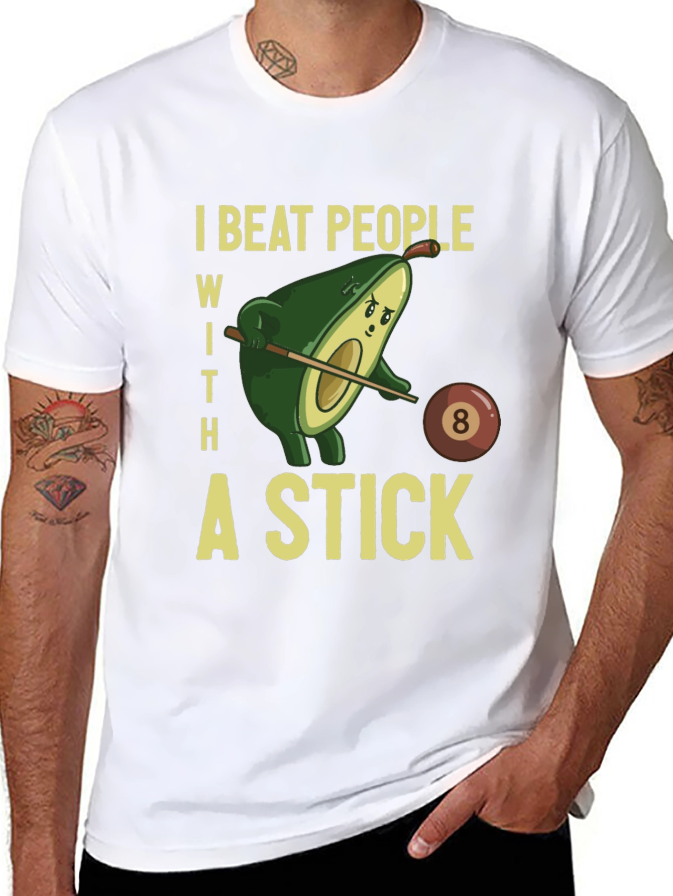 Black Funny Avocado Billiards T-Shirt view 8