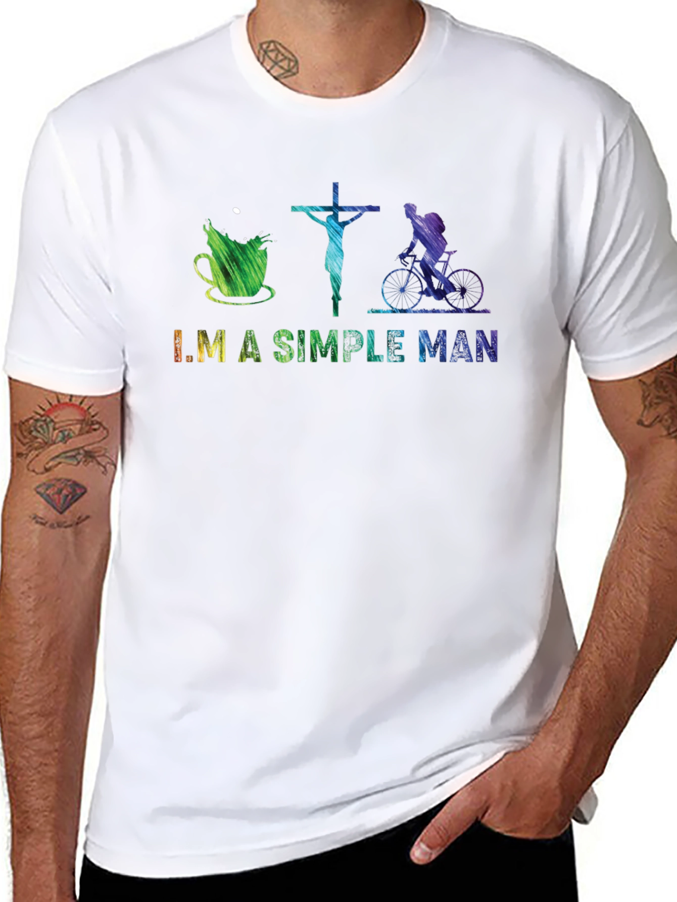 Black I'm A Simple Man T-Shirt: Coffee, Jesus, Biking view 8