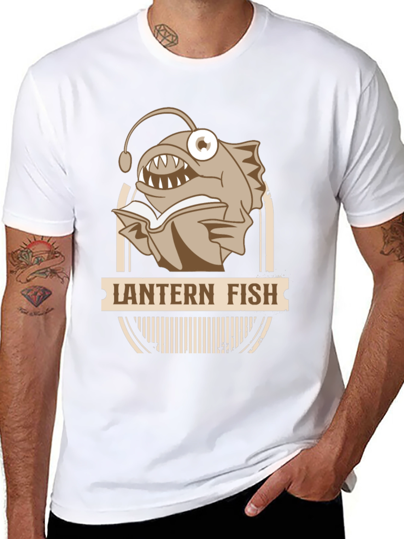 Black Lantern Fish Reading Book T-Shirt view 8