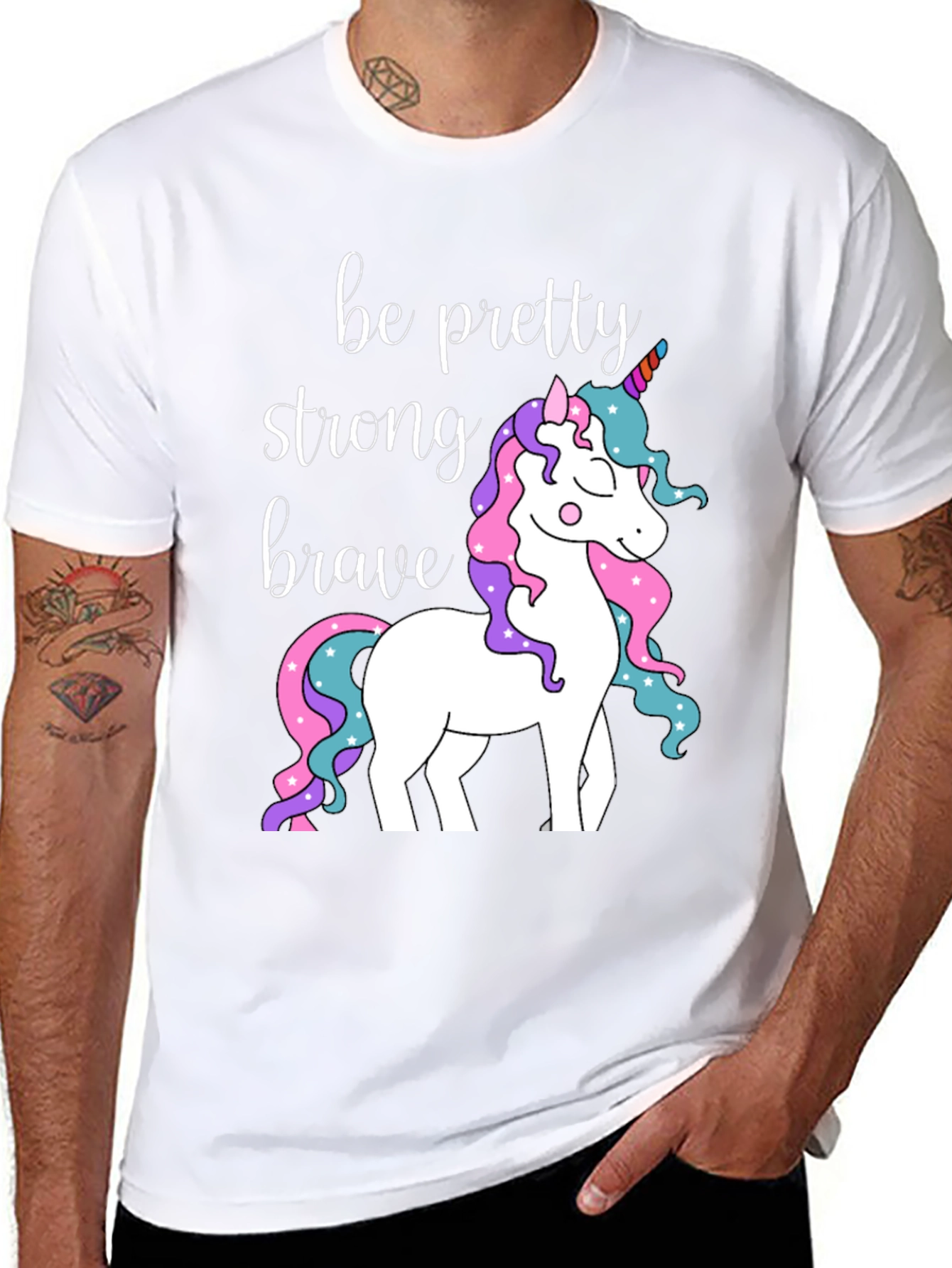 Black Be Pretty Strong Brave Unicorn Graphic T-Shirt view 8