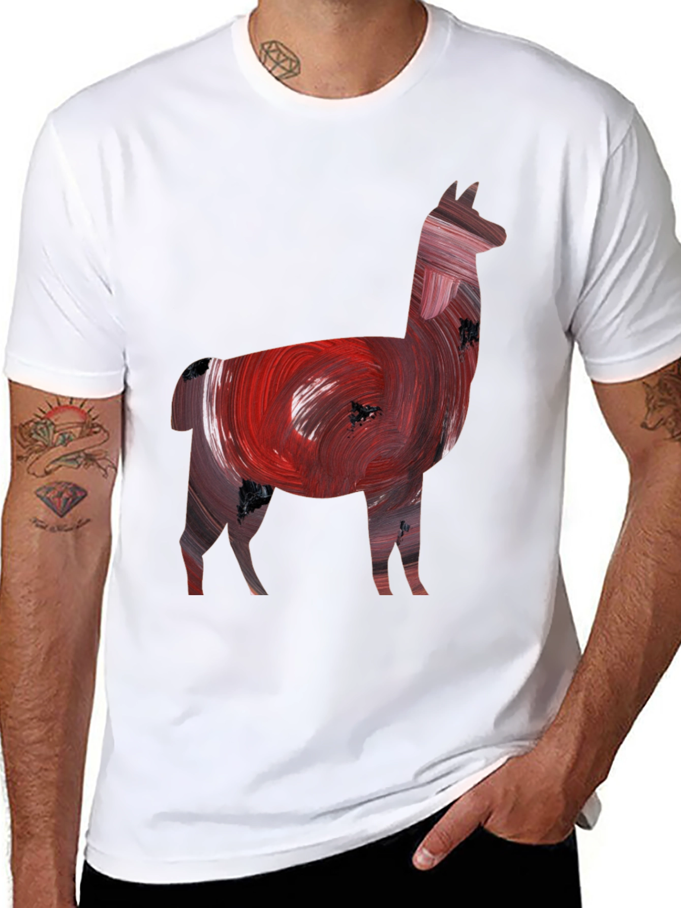 Black Llama Art Print Black Tee view 8