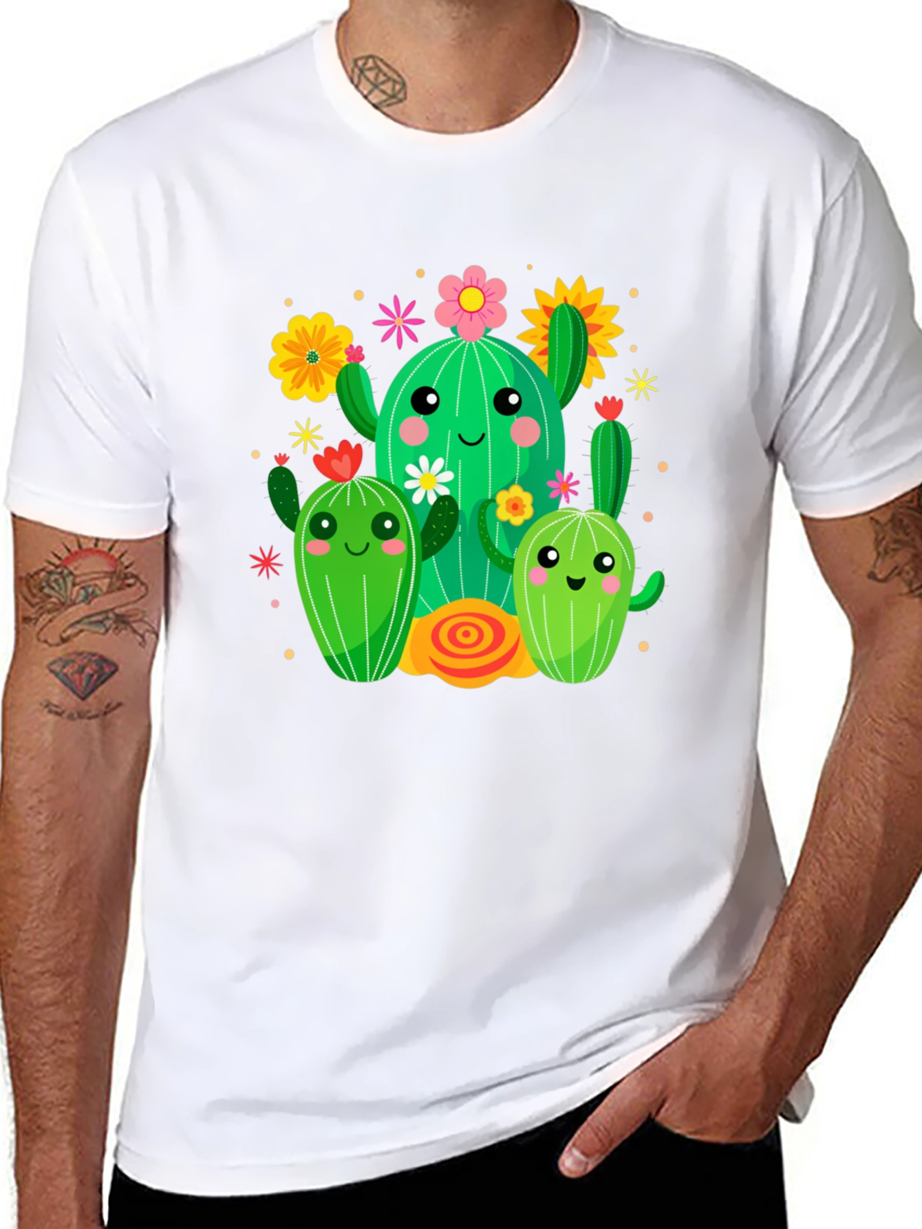 Black Cute Cactus Crew Graphic Tee - Fun & Stylish view 8