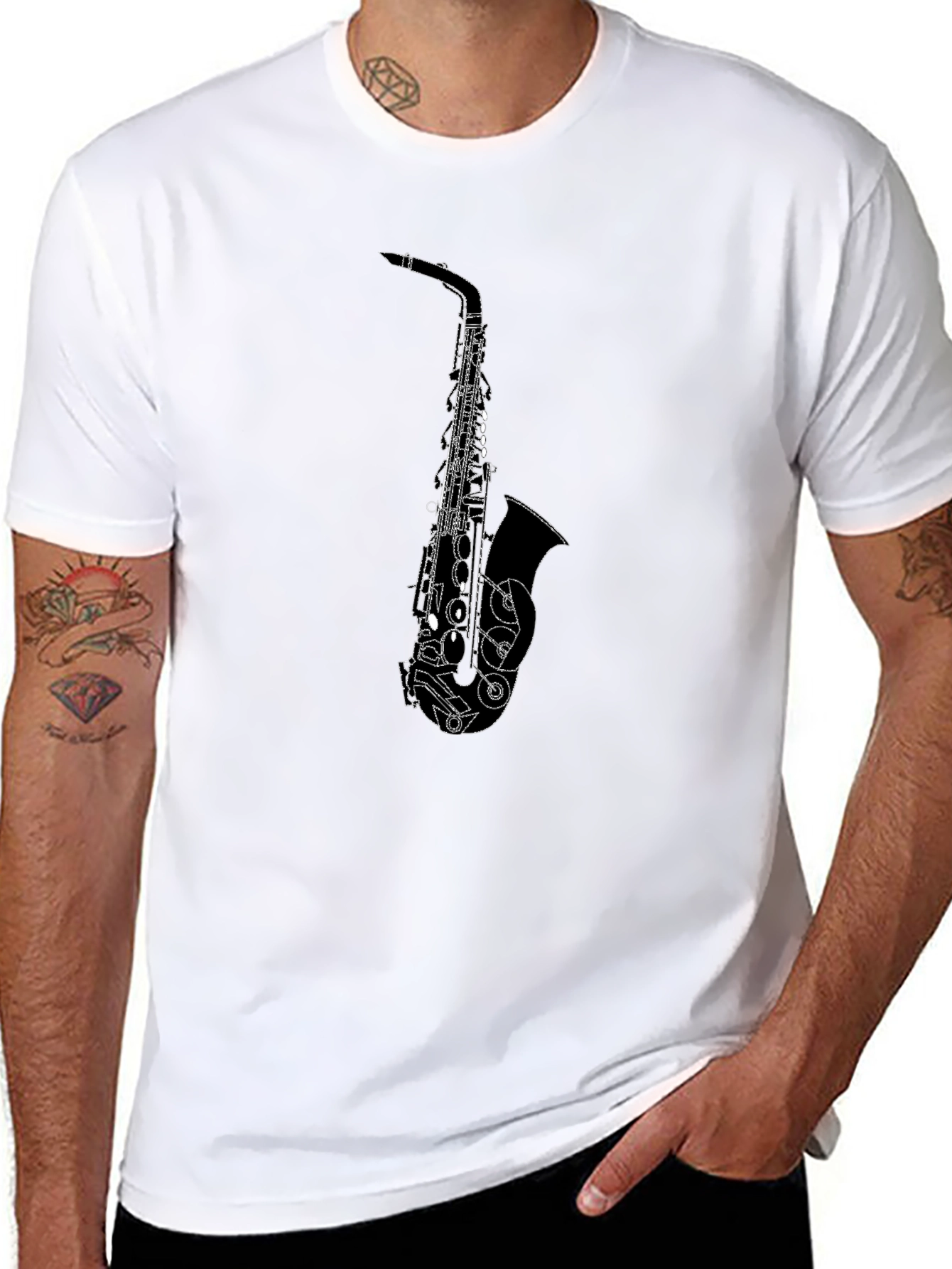 Black Saxophone Graphic Tee - Stylish Music Lover's Shirt view 8