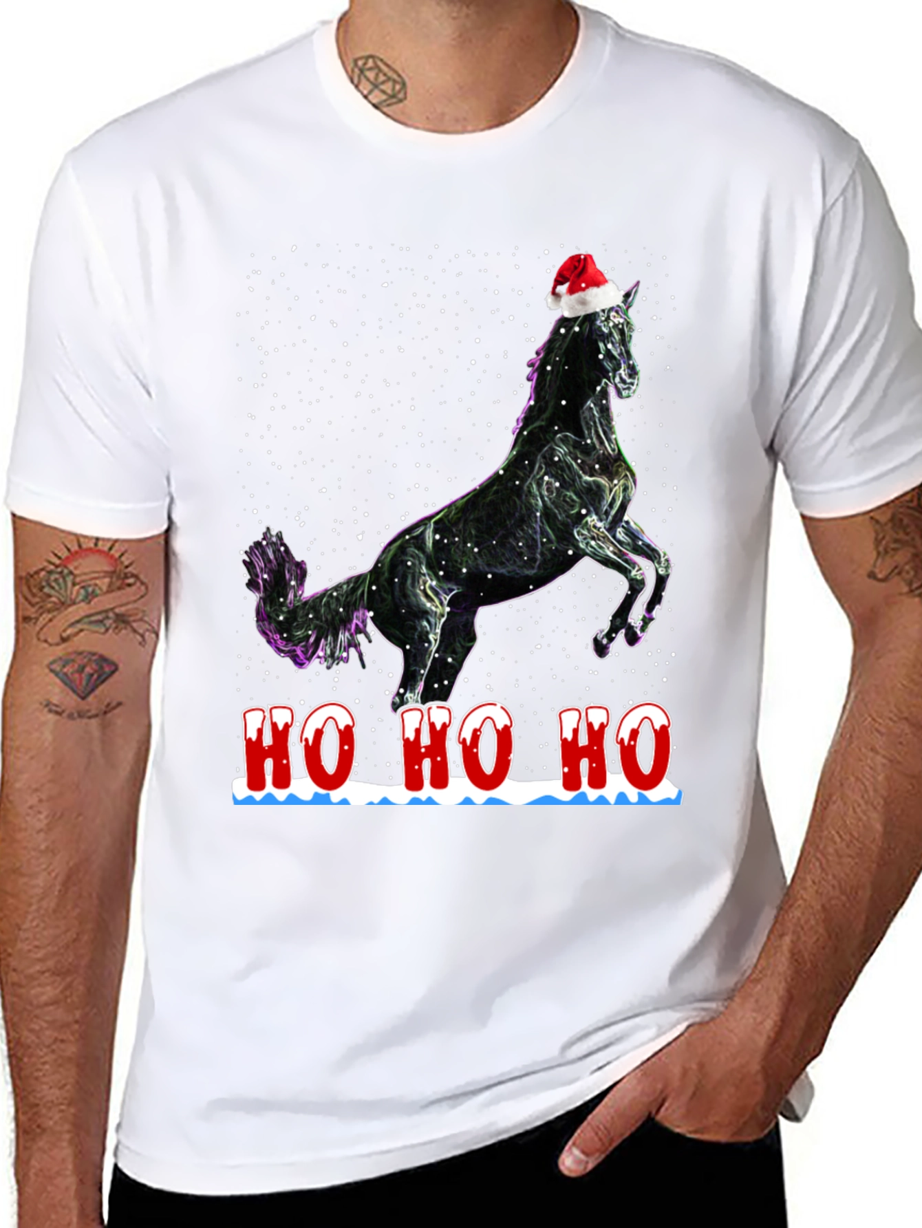 Black Festive Horse T-Shirt - Holiday Cheer view 8