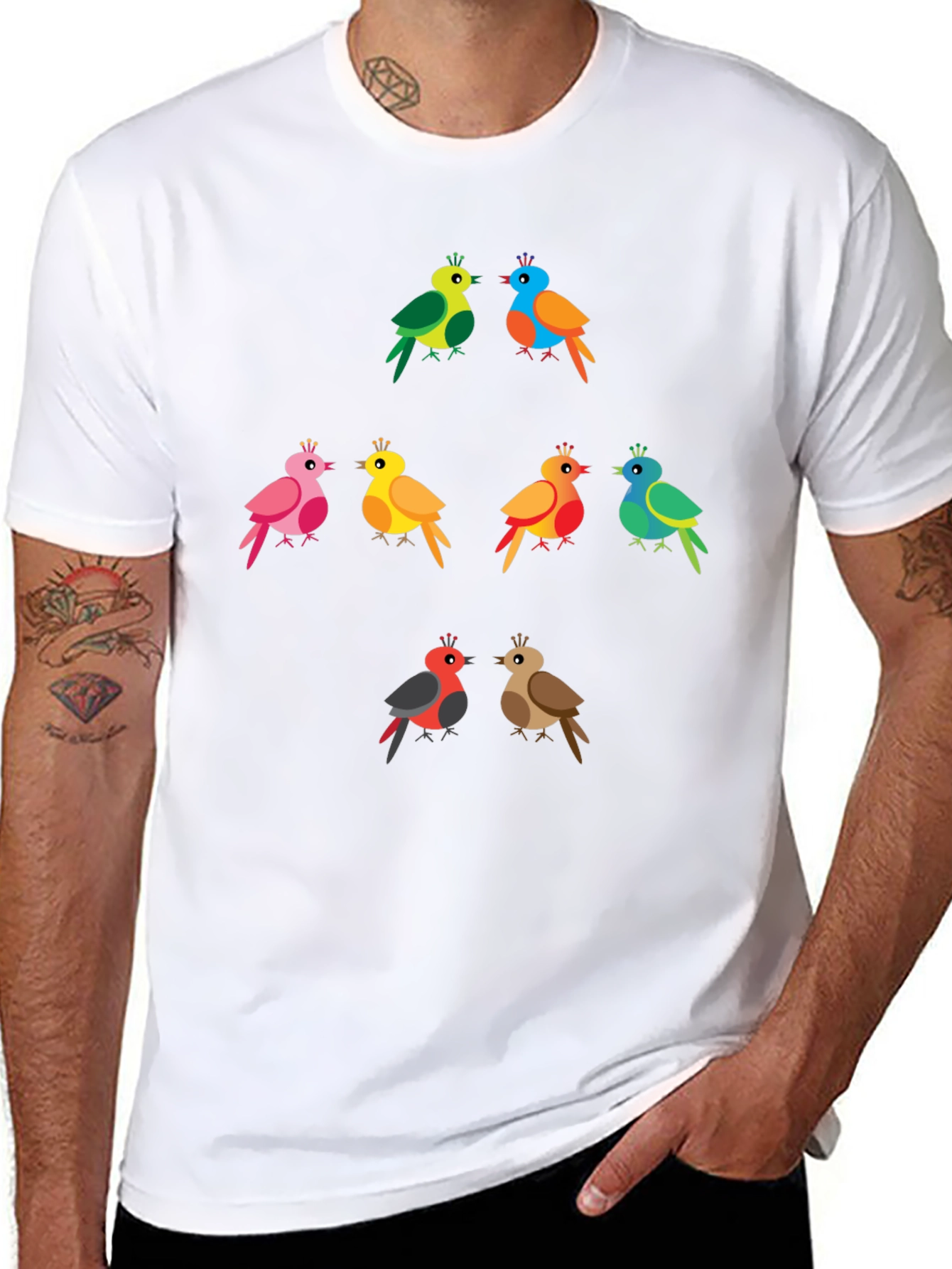 Black Colorful Birds Graphic Tee - Fun & Unique Design view 8