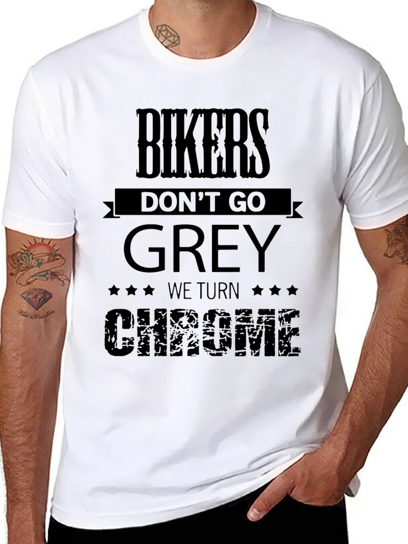 Black Bikers Don't Go Grey, We Turn Chrome T-Shirt view 8