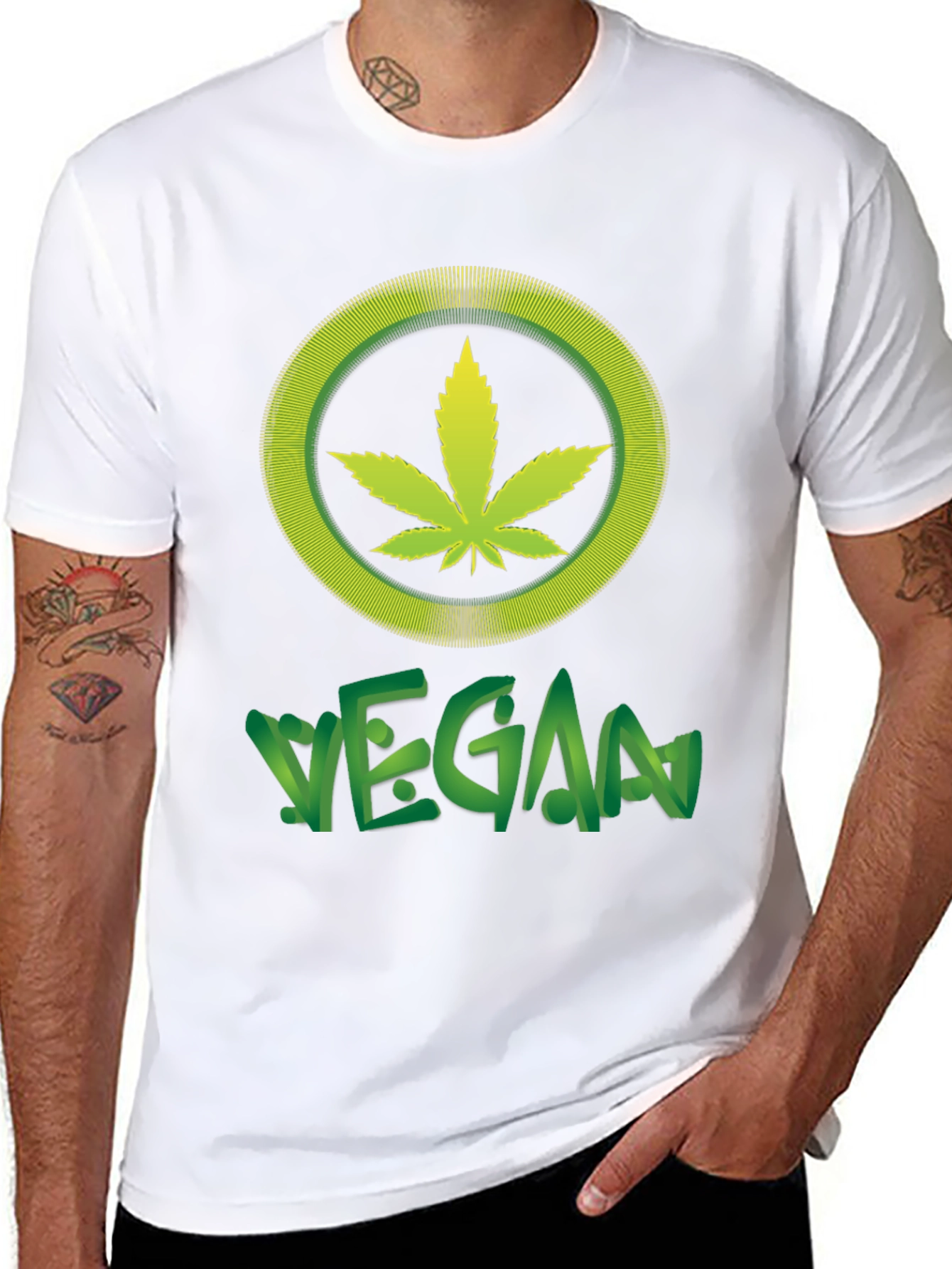 Black Vegan Marijuana Leaf T-Shirt - Black Cotton Tee view 8