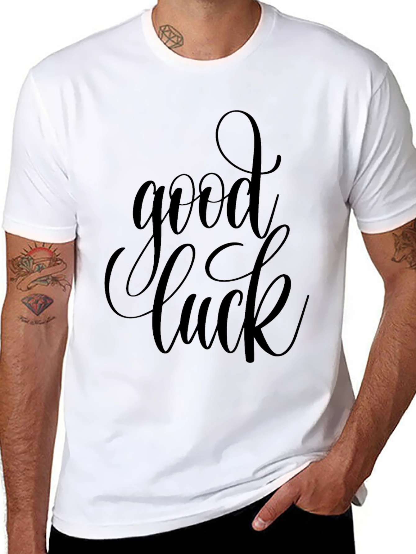 Black Good Luck Graphic Tee - Black Crew Neck view 8