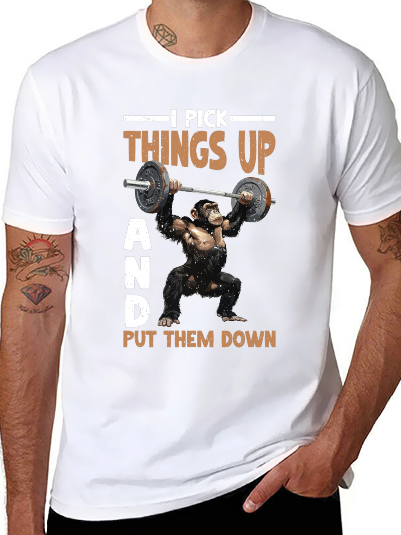 Funny Gym Monkey T-Shirt - I Pick Things Up - 8