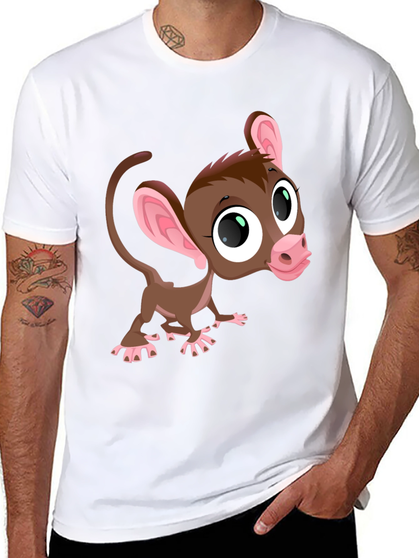 Black Cute Cartoon Monkey Graphic Tee - Black view 8