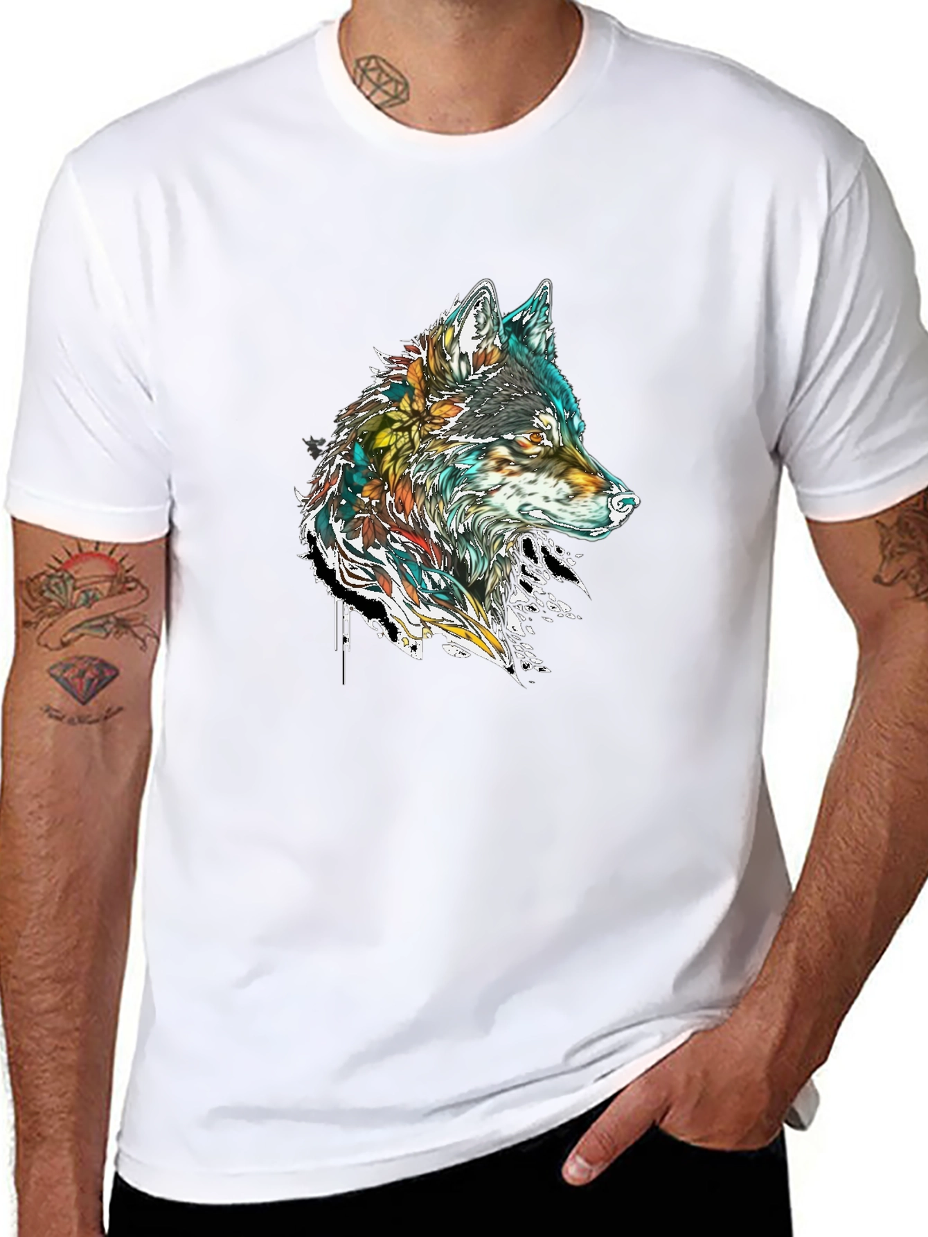 Black Wolf Graphic Print Black T-Shirt view 8