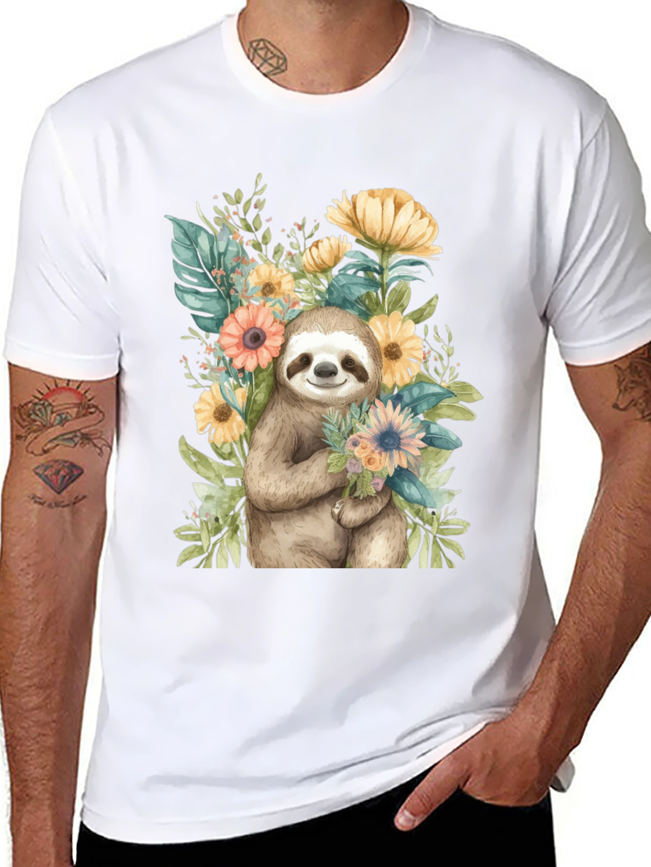 Black Sloth & Floral Graphic Tee view 8