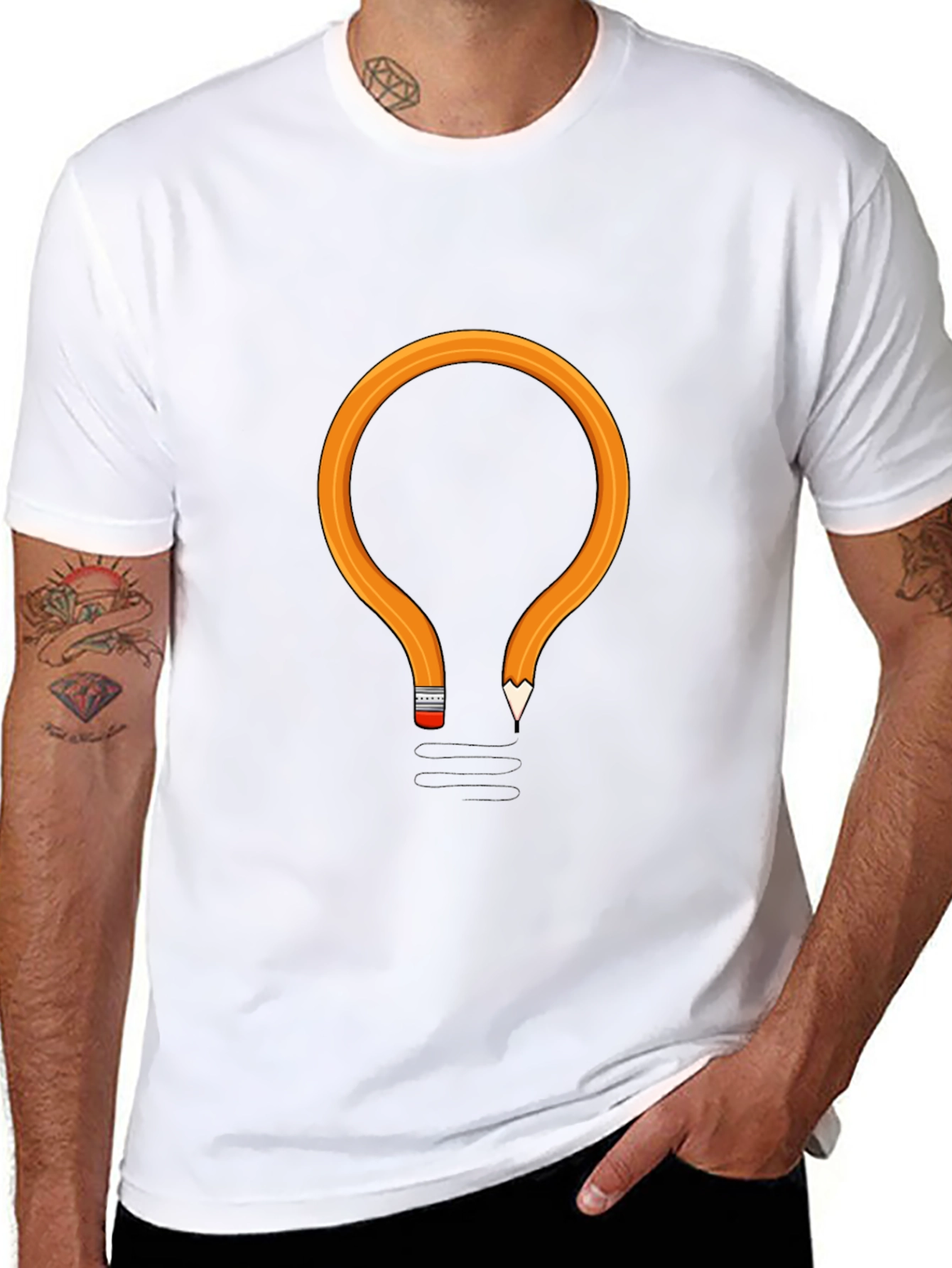 Black Pencil Lightbulb Graphic Tee - Black Cotton T-Shirt view 8
