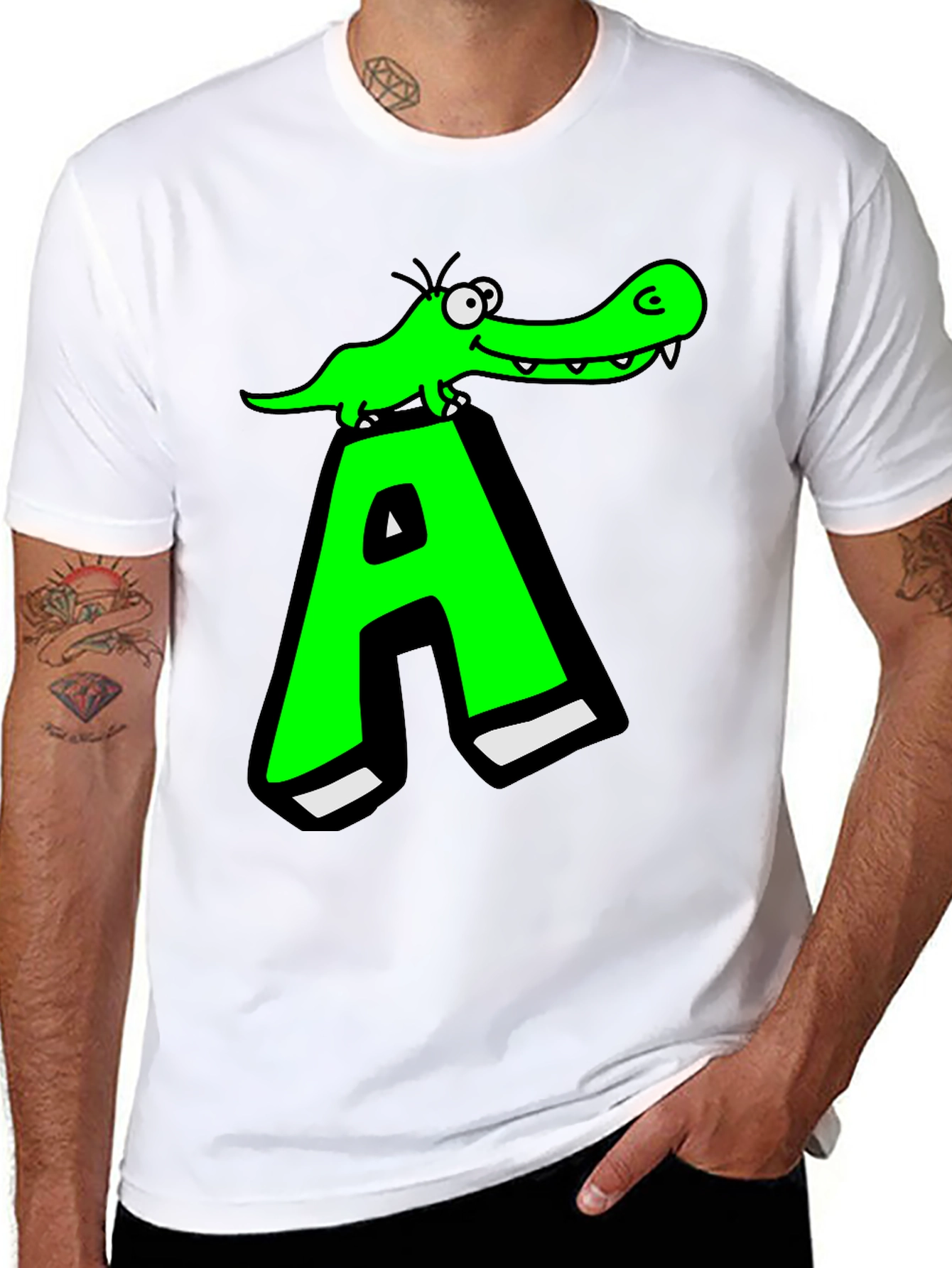 Black Funny Alligator 'A' Graphic T-Shirt view 8