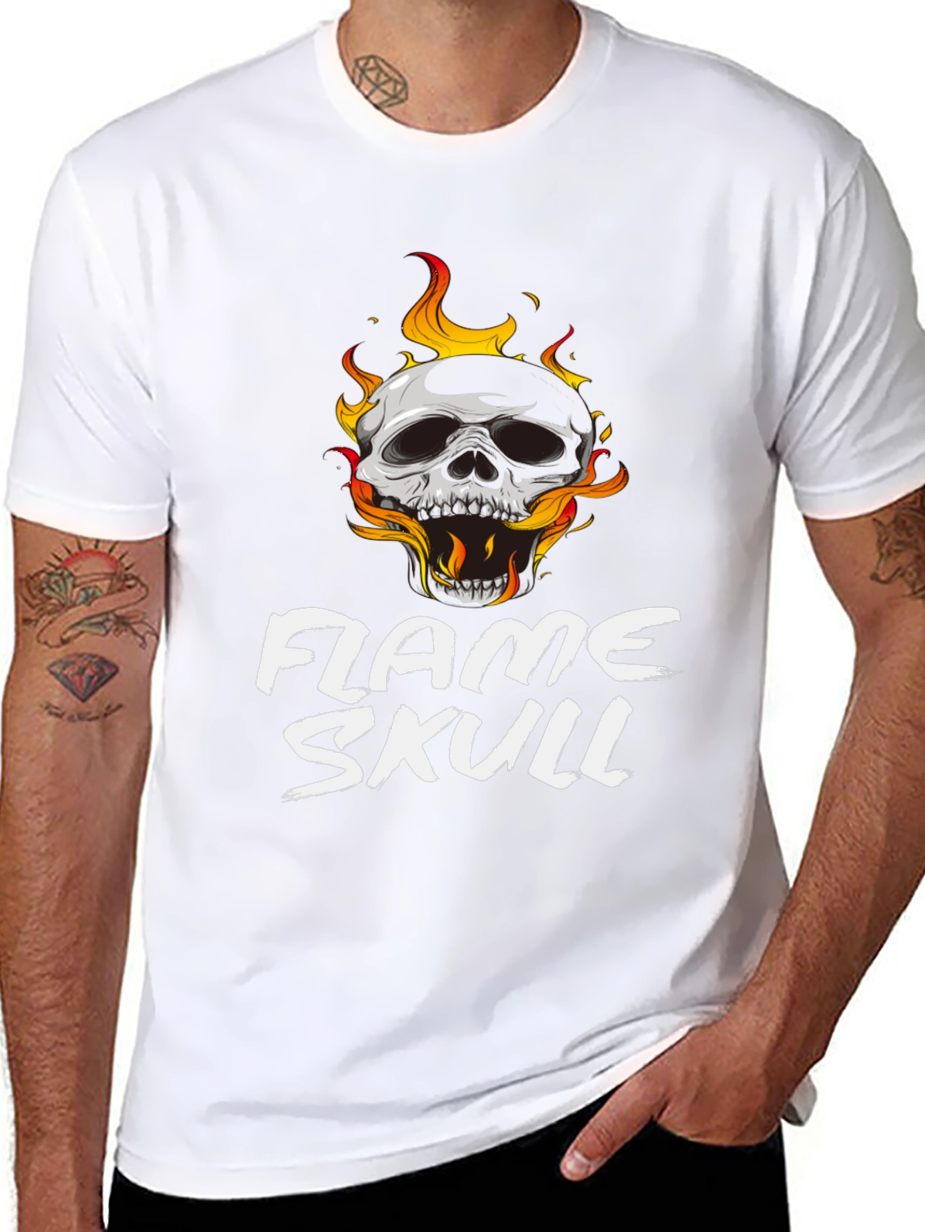Black Flame Skull Graphic Black T-Shirt view 8