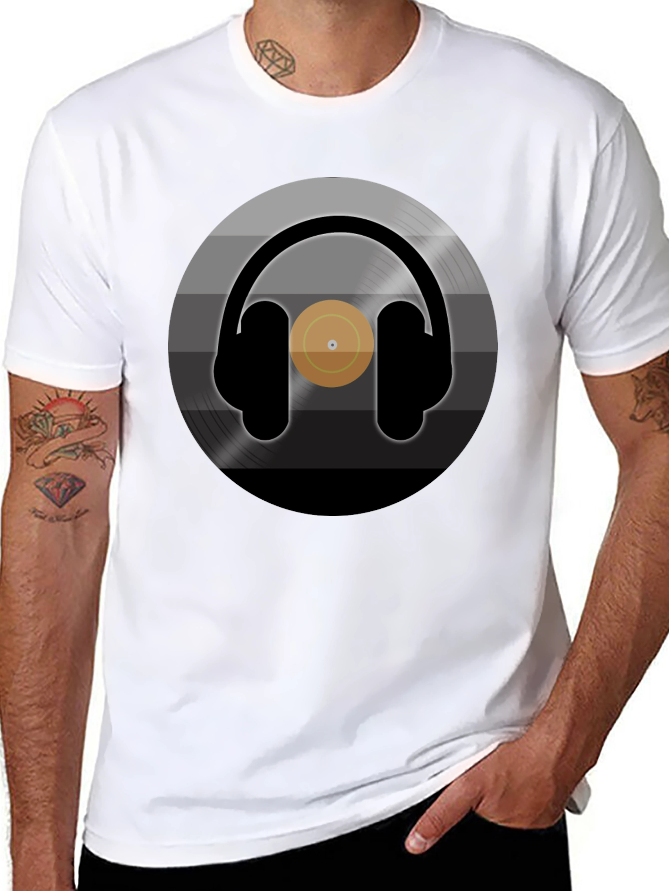 Black Headphones Record Graphic T-Shirt - Music Lover Tee view 8
