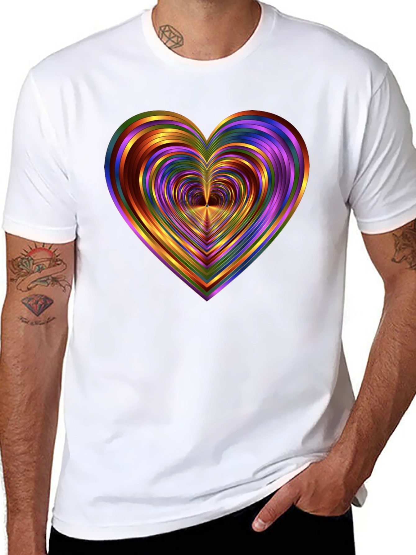 Black Rainbow Heart Graphic Tee - Unique Design view 8