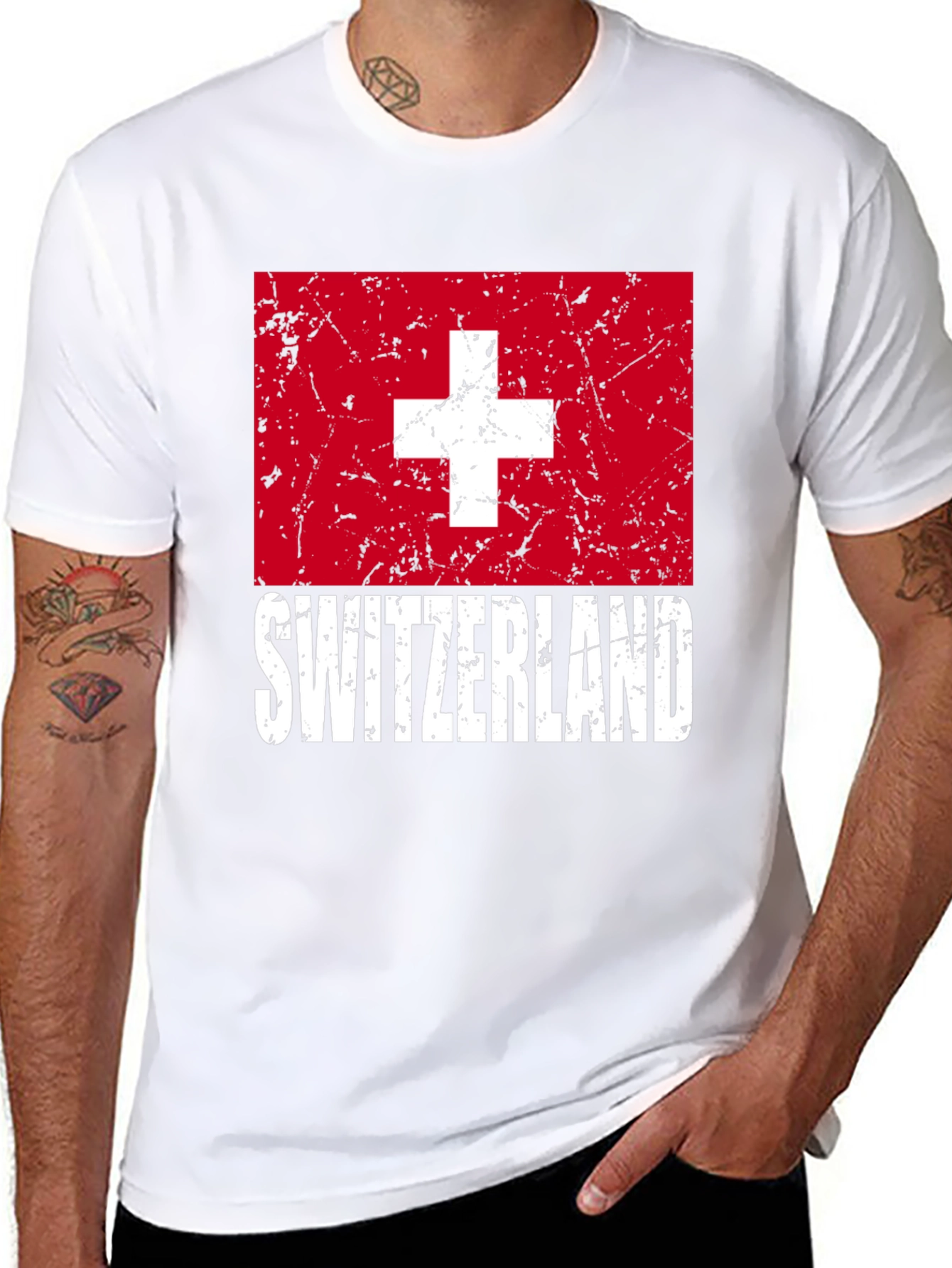 Switzerland Flag Graphic T-Shirt - Black - 8