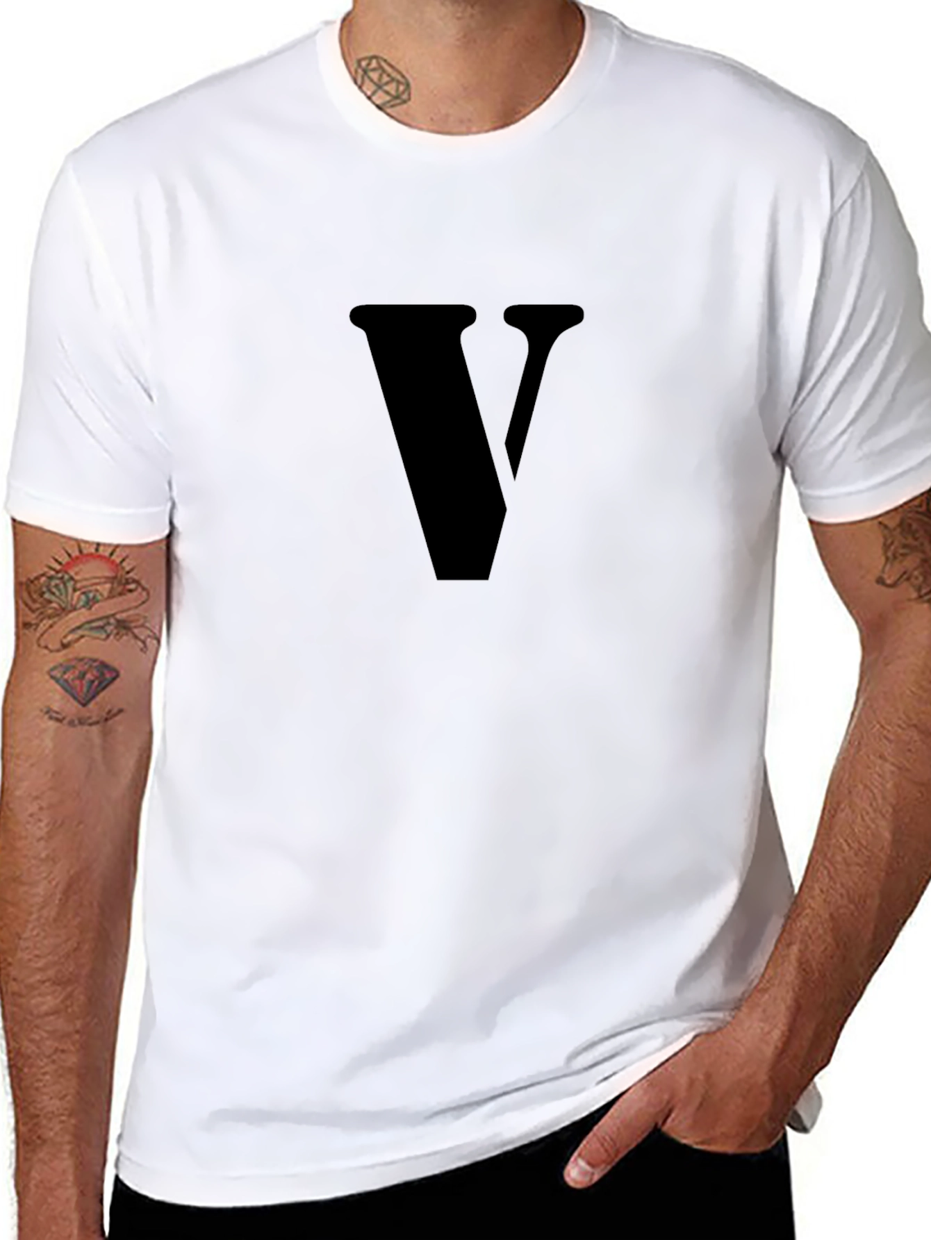 Black Men's Black T-Shirt with "V" Design view 8