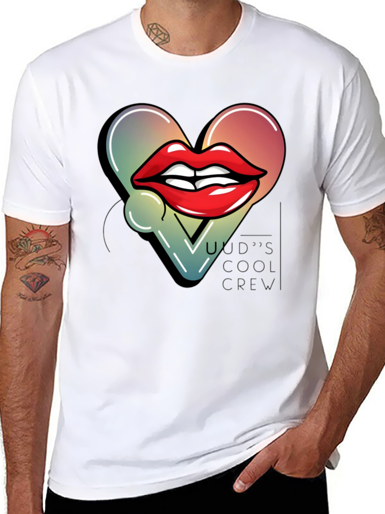 Black Trendy Lips Heart Graphic Black T-Shirt view 8