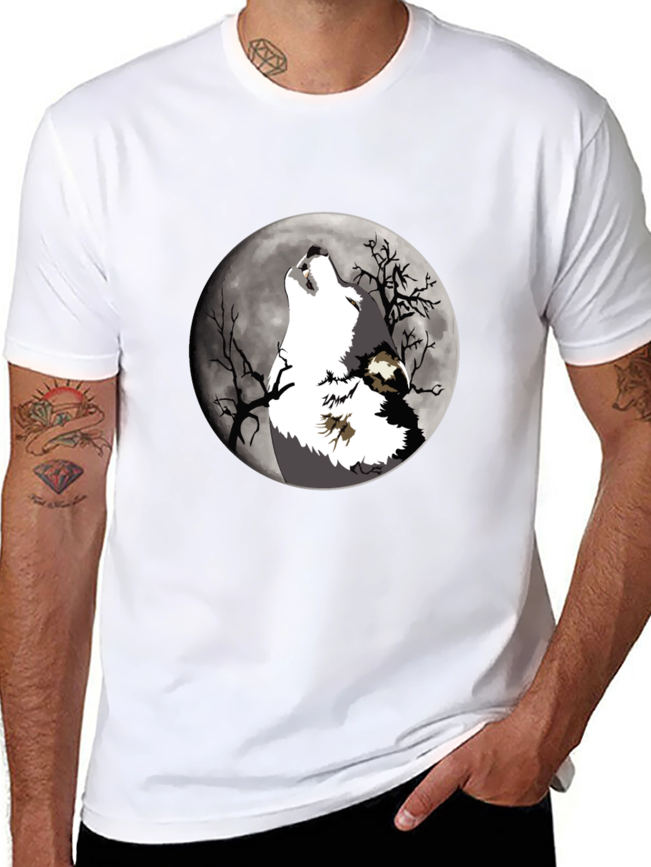Black Wolf Howling at Moon Graphic T-Shirt view 8