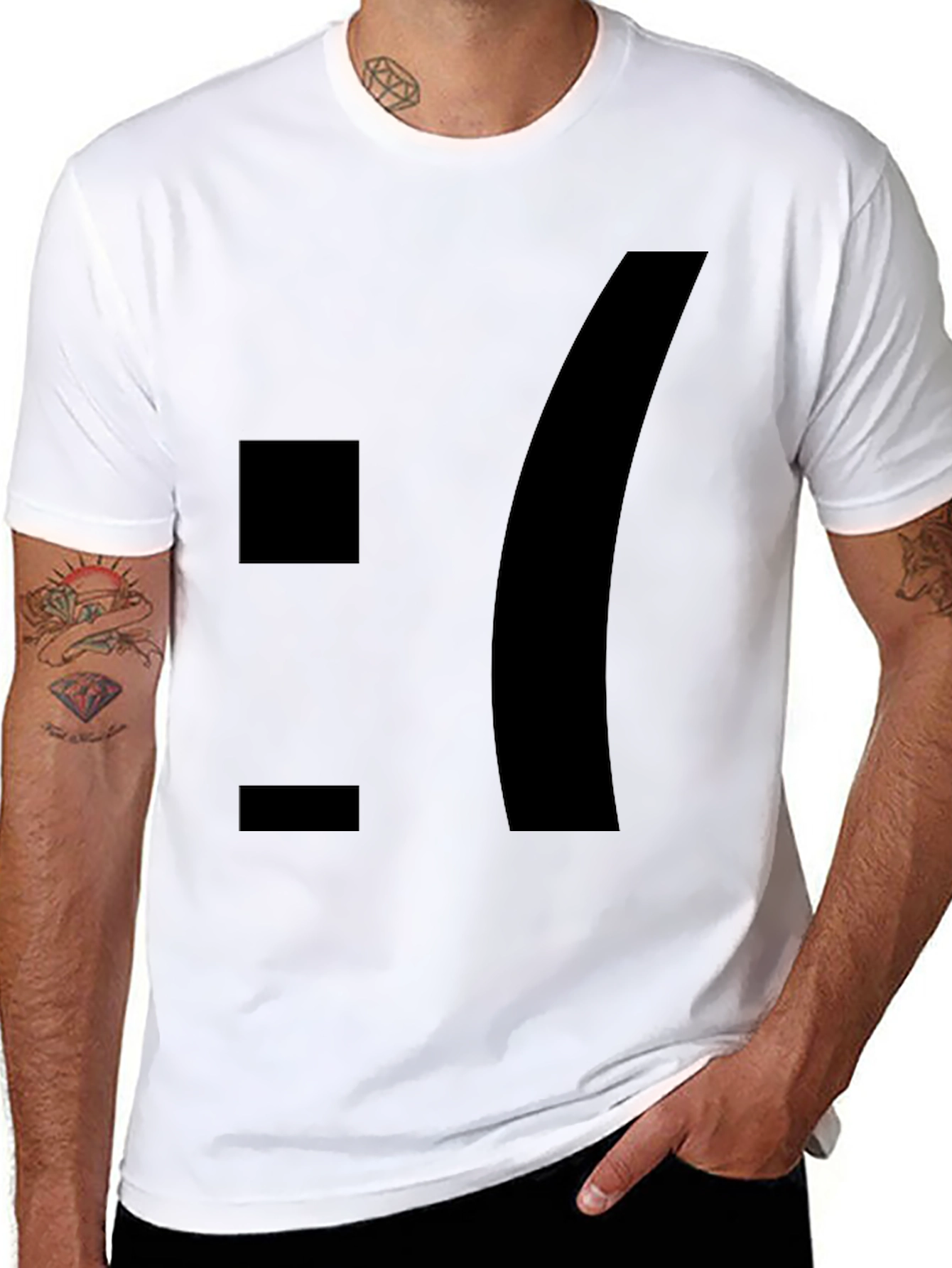 Black Sad Emoticon Graphic Tee - Black Cotton Blend view 8