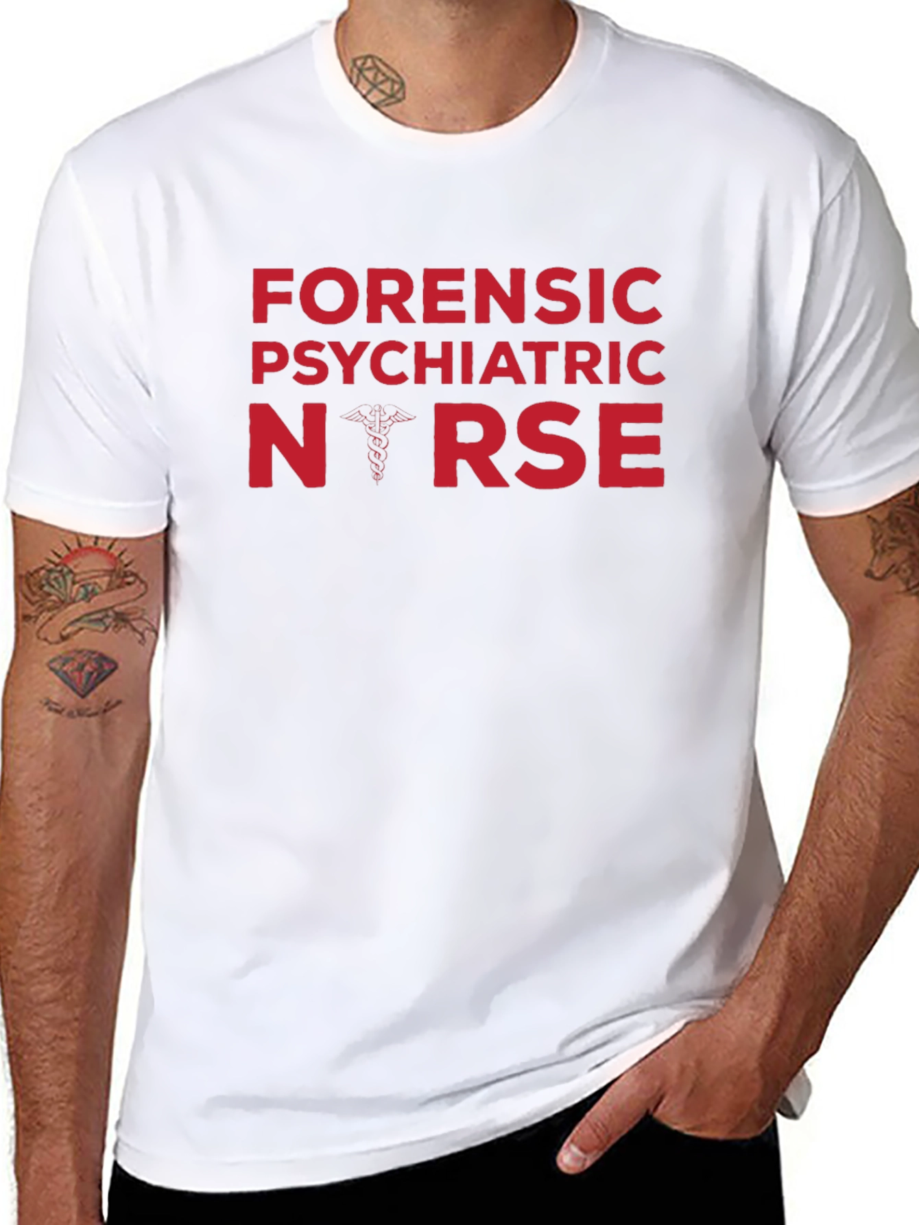 Black Forensic Psychiatric Nurse T-Shirt - Caduceus Design view 8