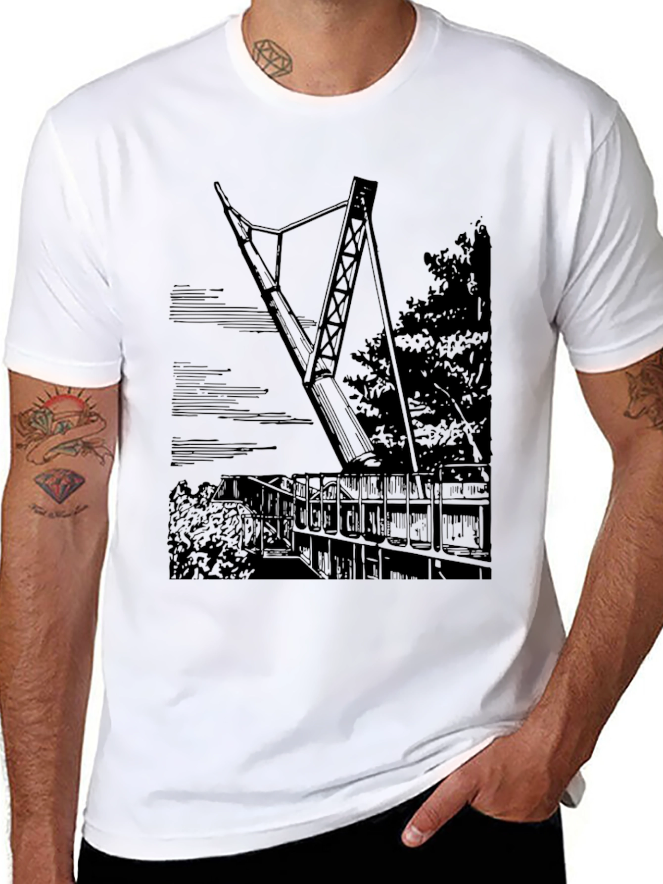 Black Black T-Shirt with Bridge Print view 8