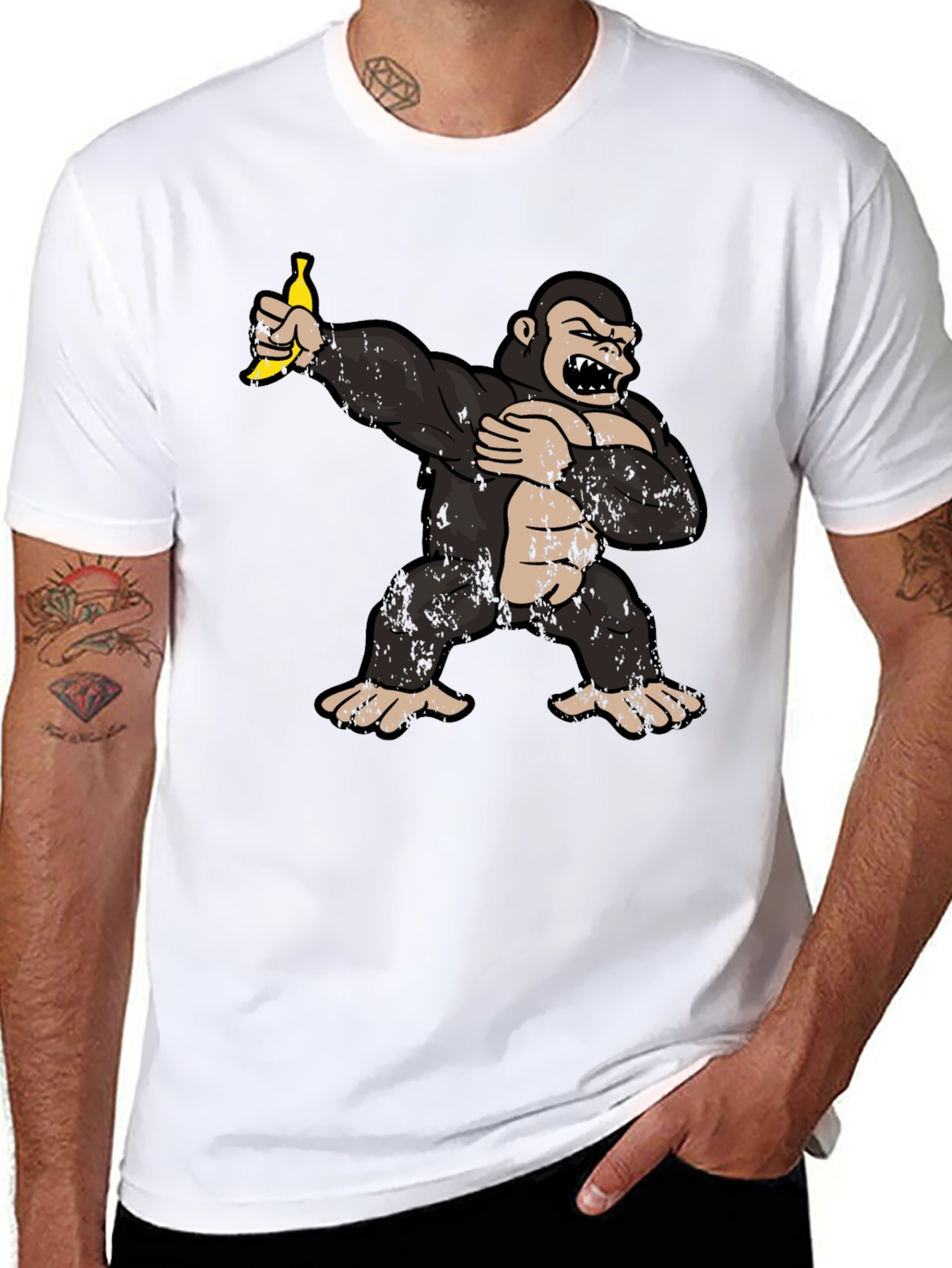 Black Dabbing Gorilla Graphic Tee - Funny Ape T-Shirt view 8