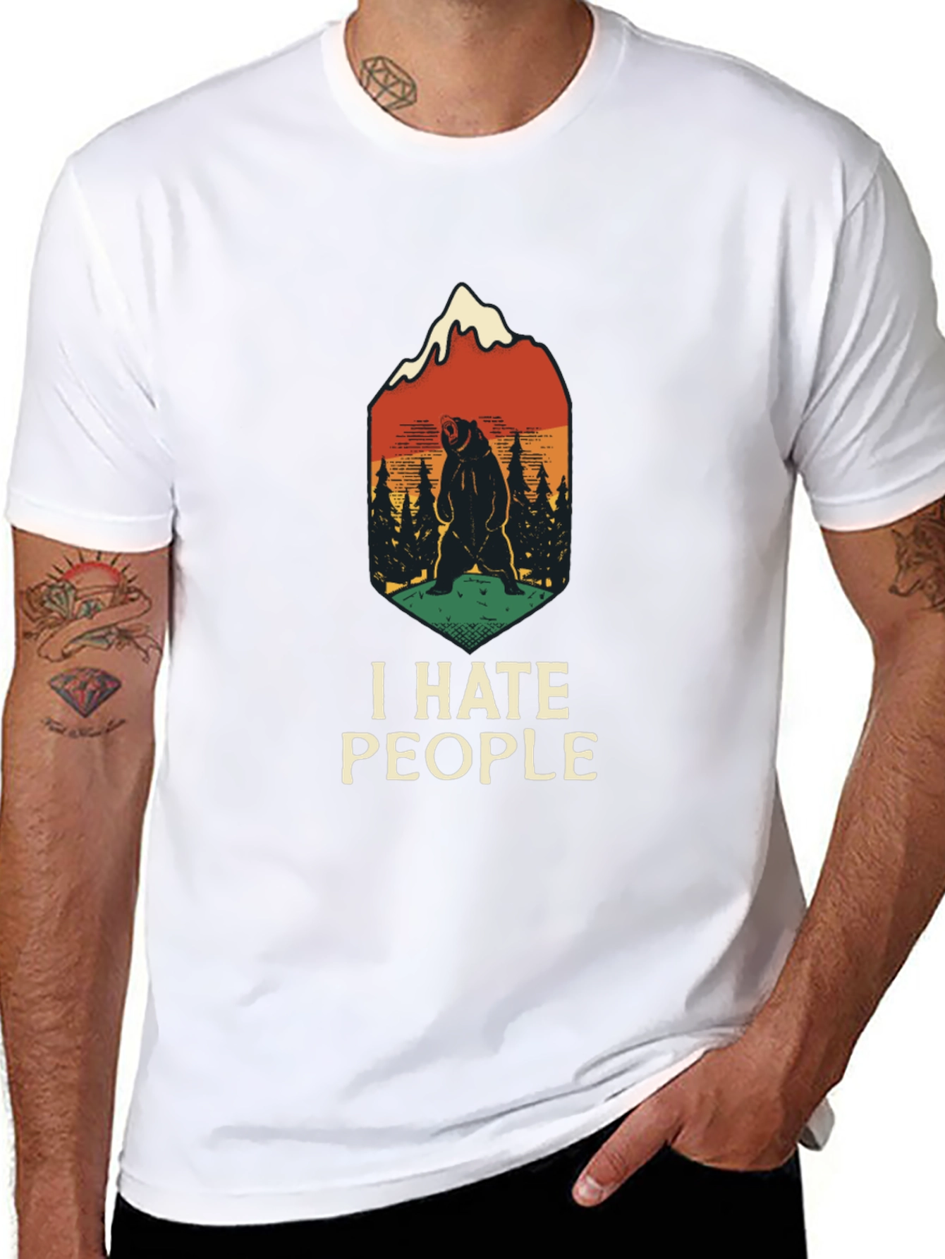 Black I Hate People Bear T-Shirt view 8