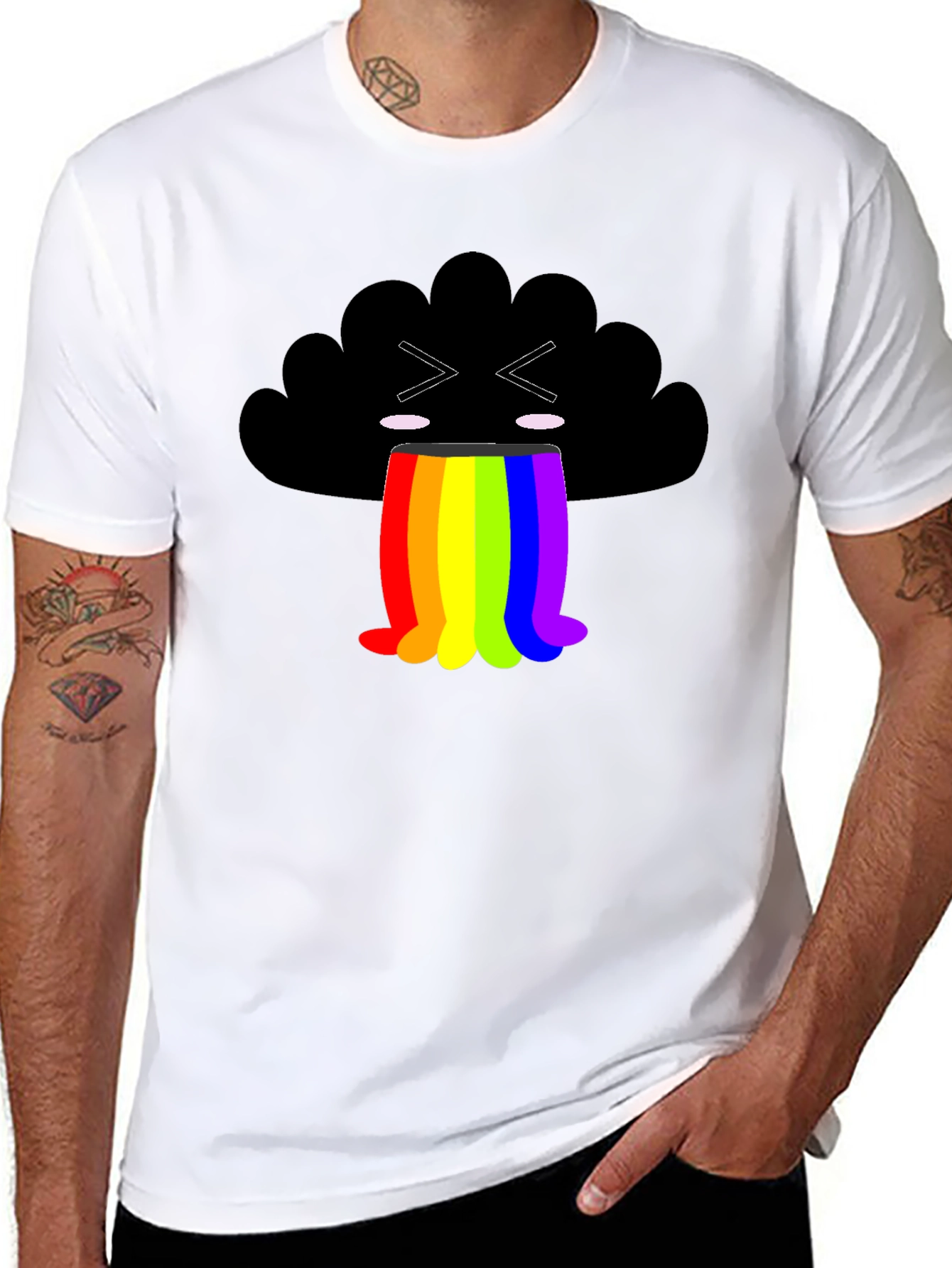 Black Rainbow Puke Cloud Graphic Tee - Soft Cotton Shirt view 8