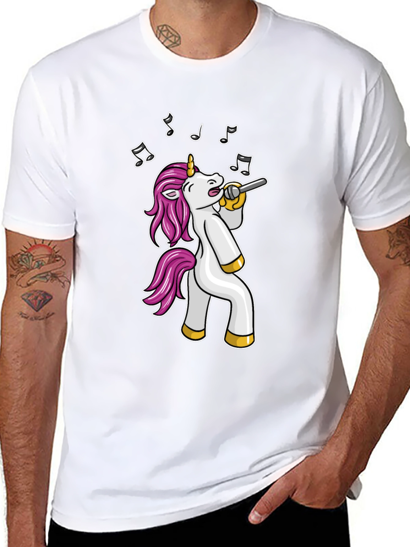 Black Singing Unicorn Black T-Shirt - Cartoon Animal Tee view 8