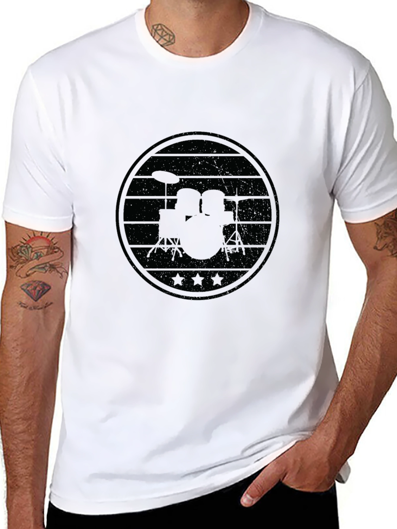 Black Black Drum Kit Graphic T-Shirt view 8