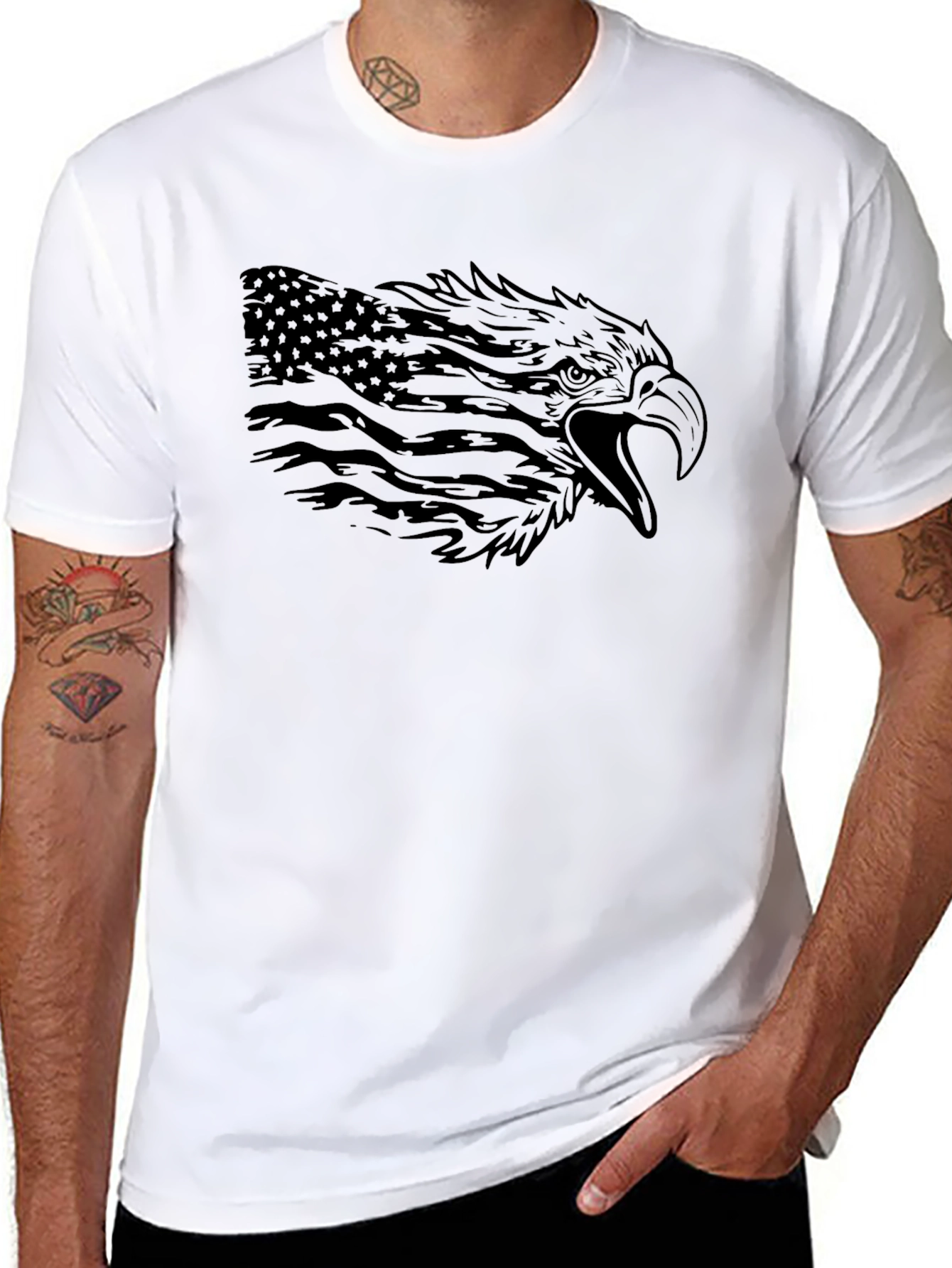 Black American Eagle Flag Graphic Black T-Shirt view 8