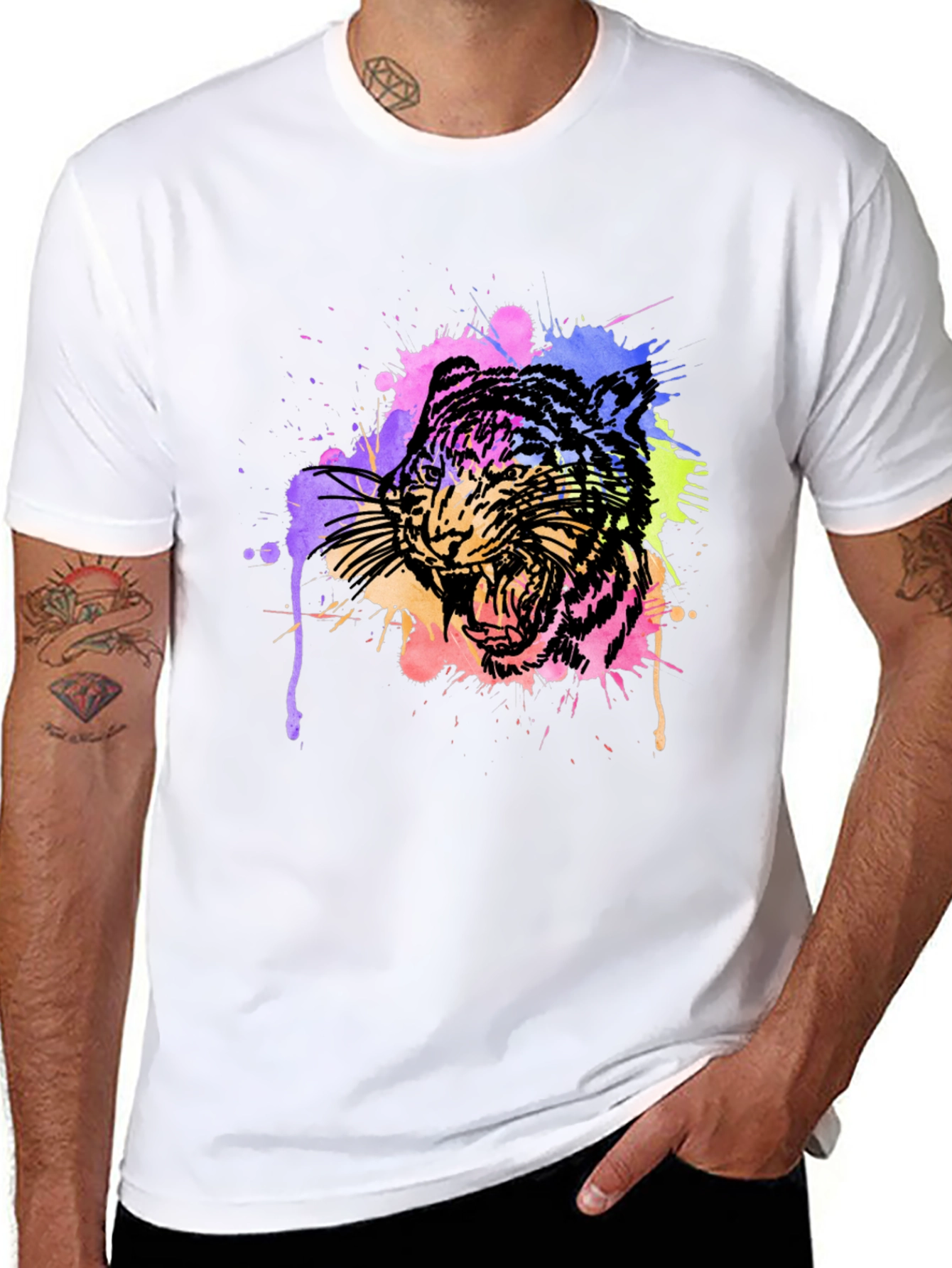 Black Watercolor Tiger Graphic Tee view 8