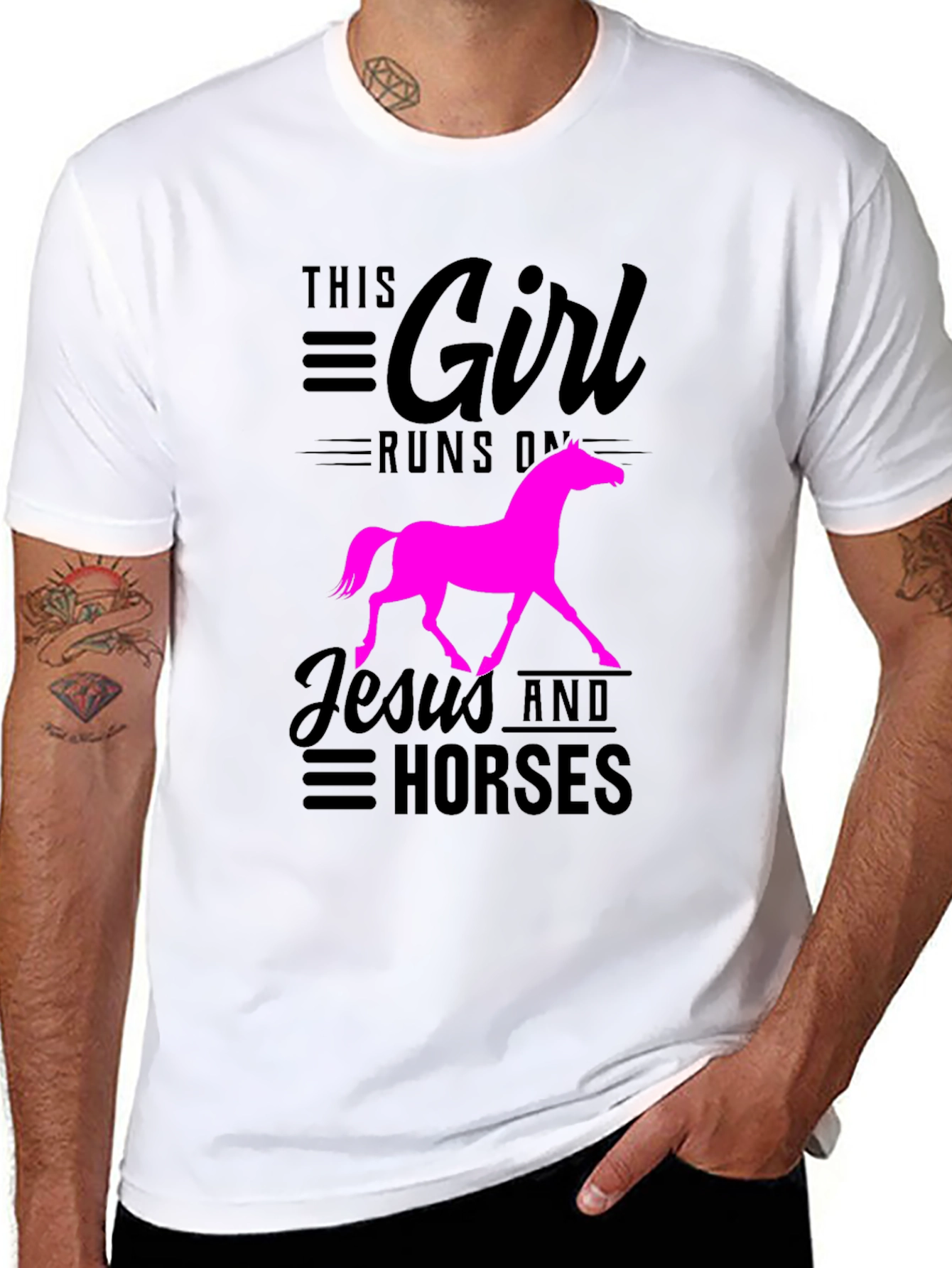 Black This Girl Runs on Jesus and Horses Black T-Shirt view 8