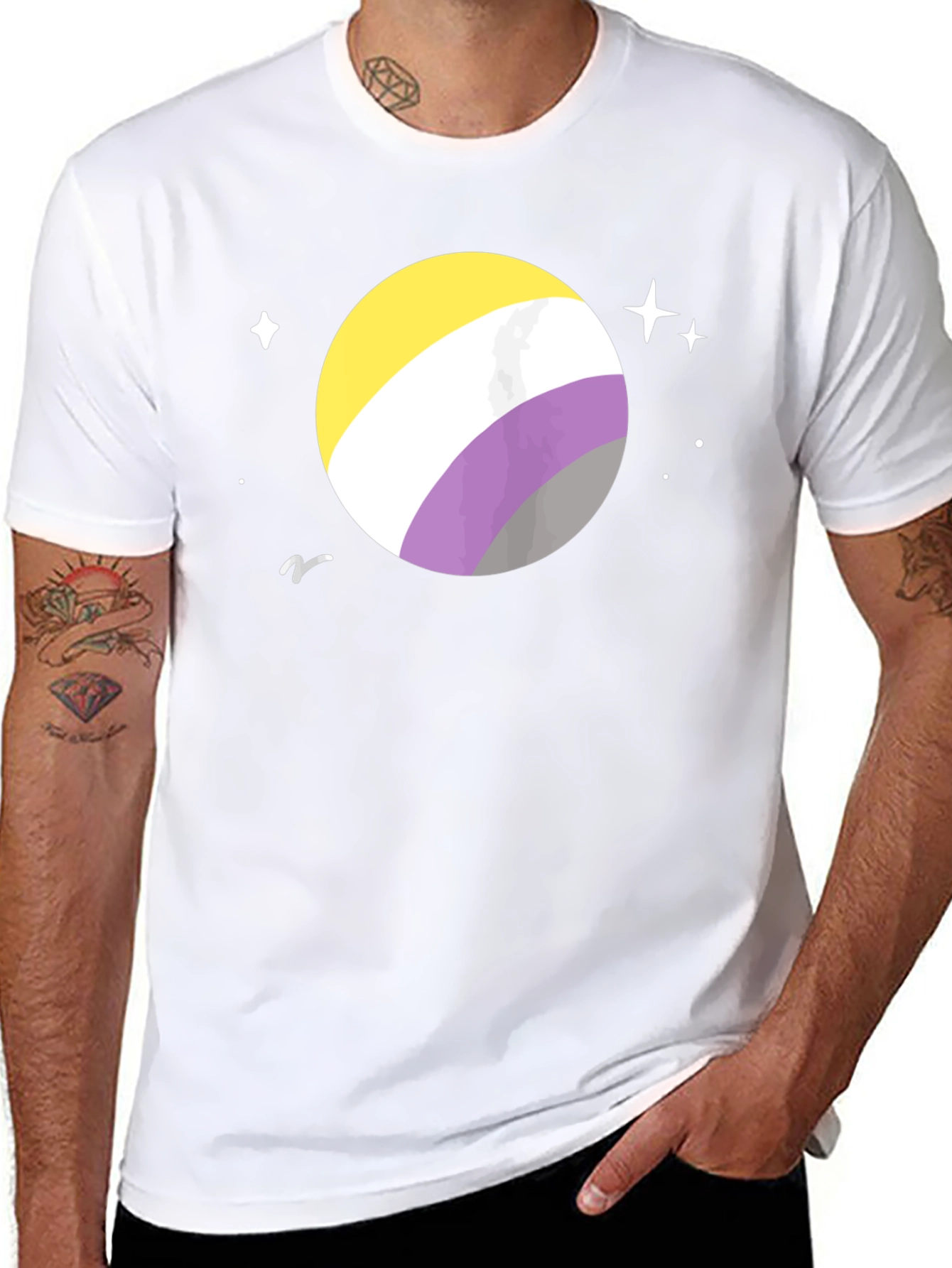 Black Nonbinary Pride Space T-Shirt - Black Cotton view 8
