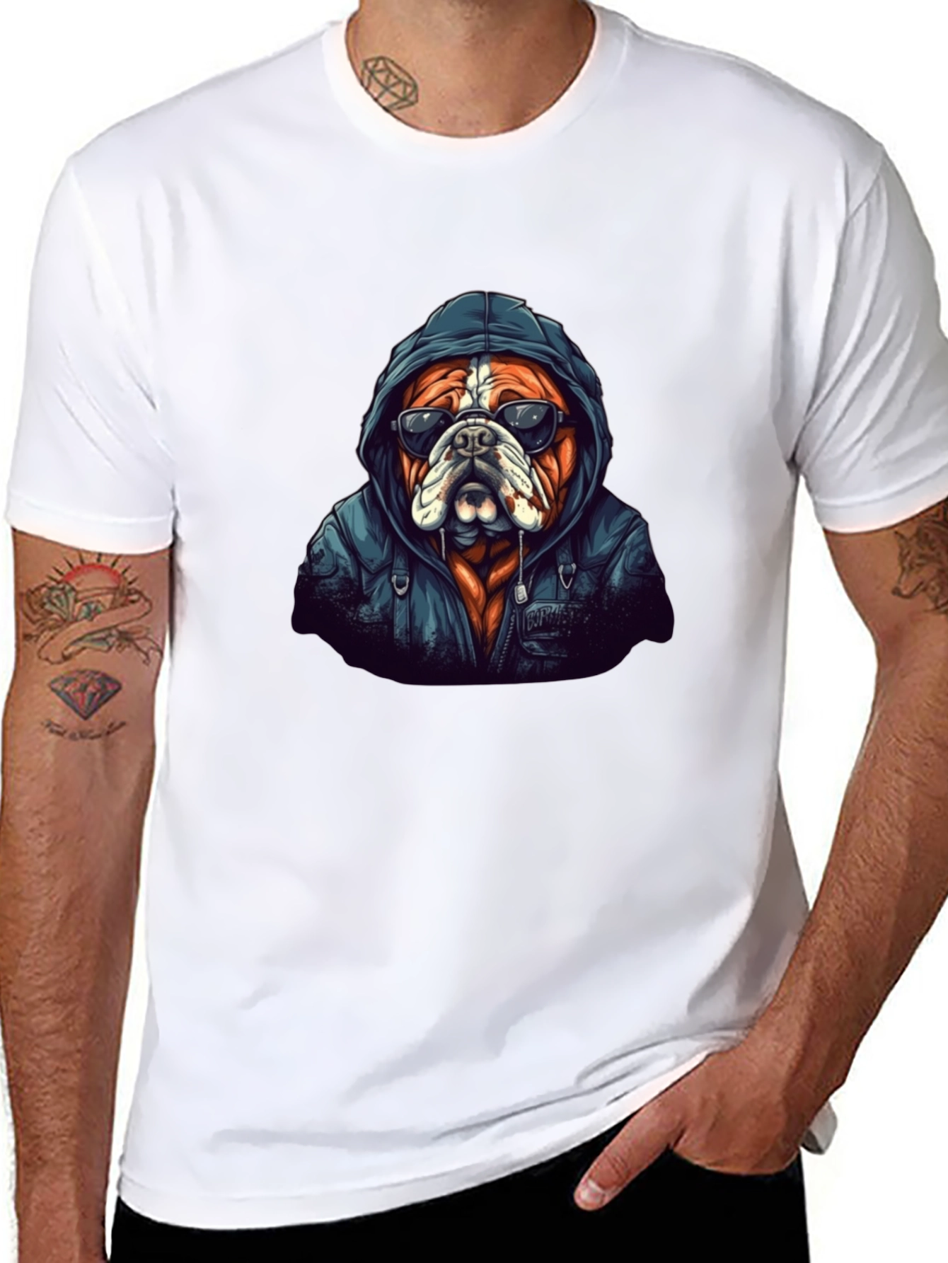 Black Cool Bulldog Graphic Tee - Black Cotton view 8