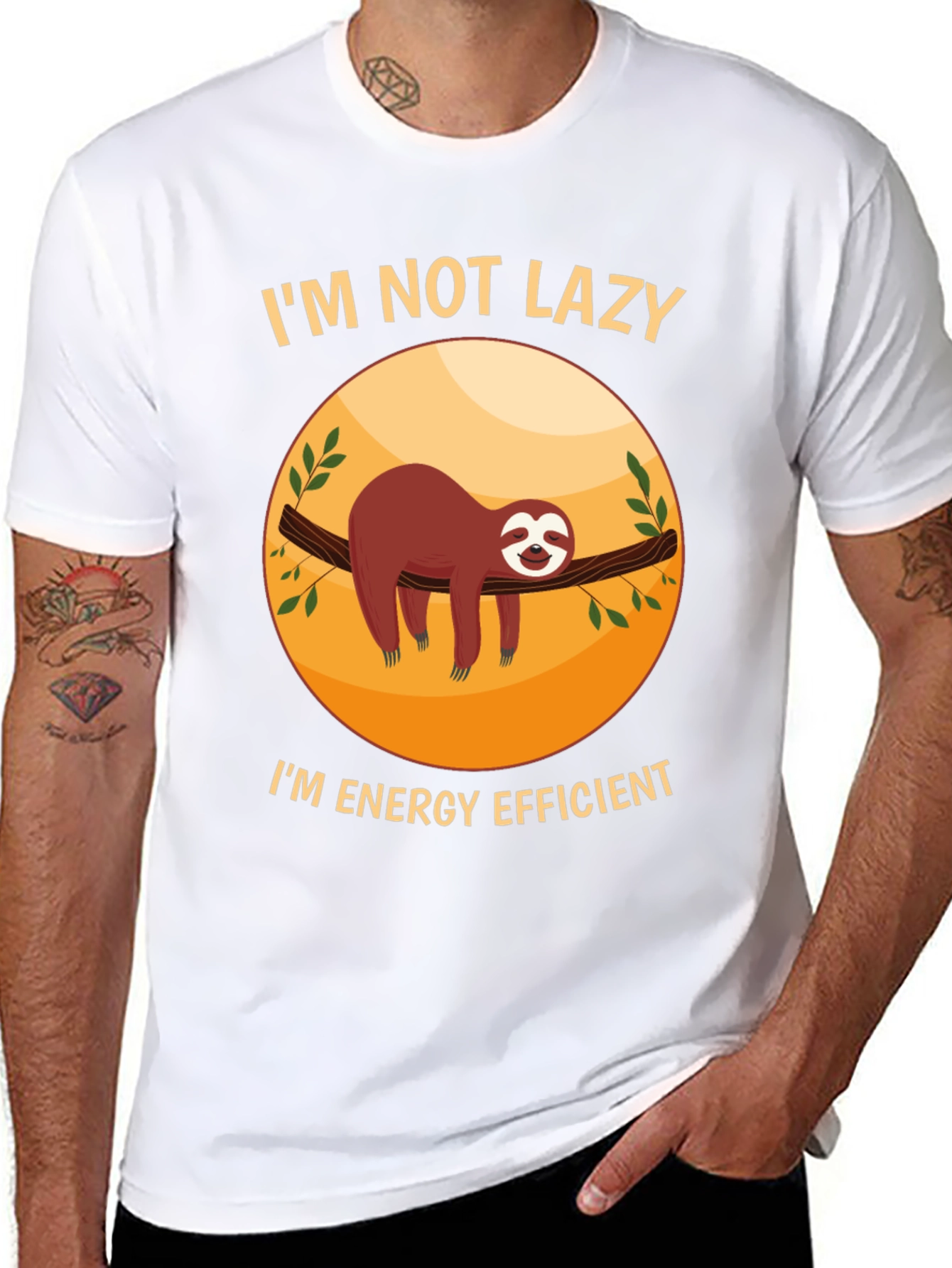 Black Funny Sloth 'I'm Not Lazy' Graphic T-Shirt view 8