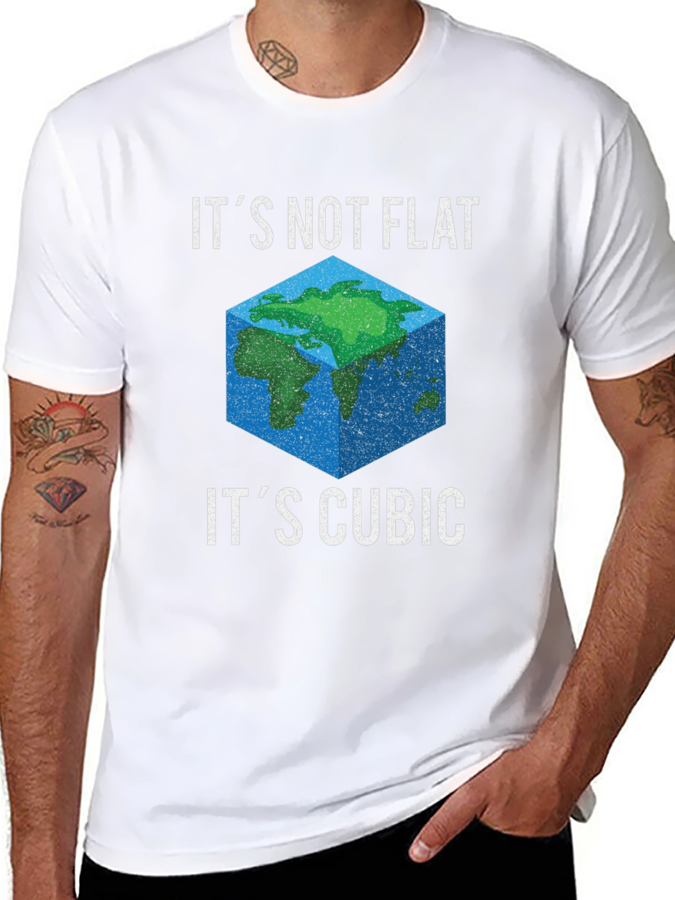 Black Cubic Earth Graphic Tee - Funny Flat Earth Alternative view 8