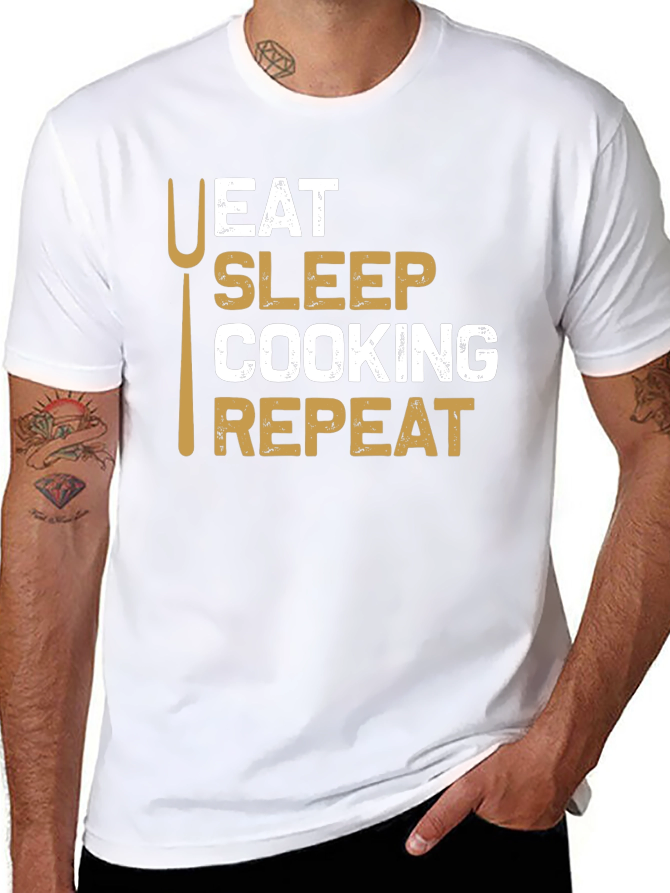 Black Eat Sleep Cooking Repeat T-Shirt - Chef Gift view 8