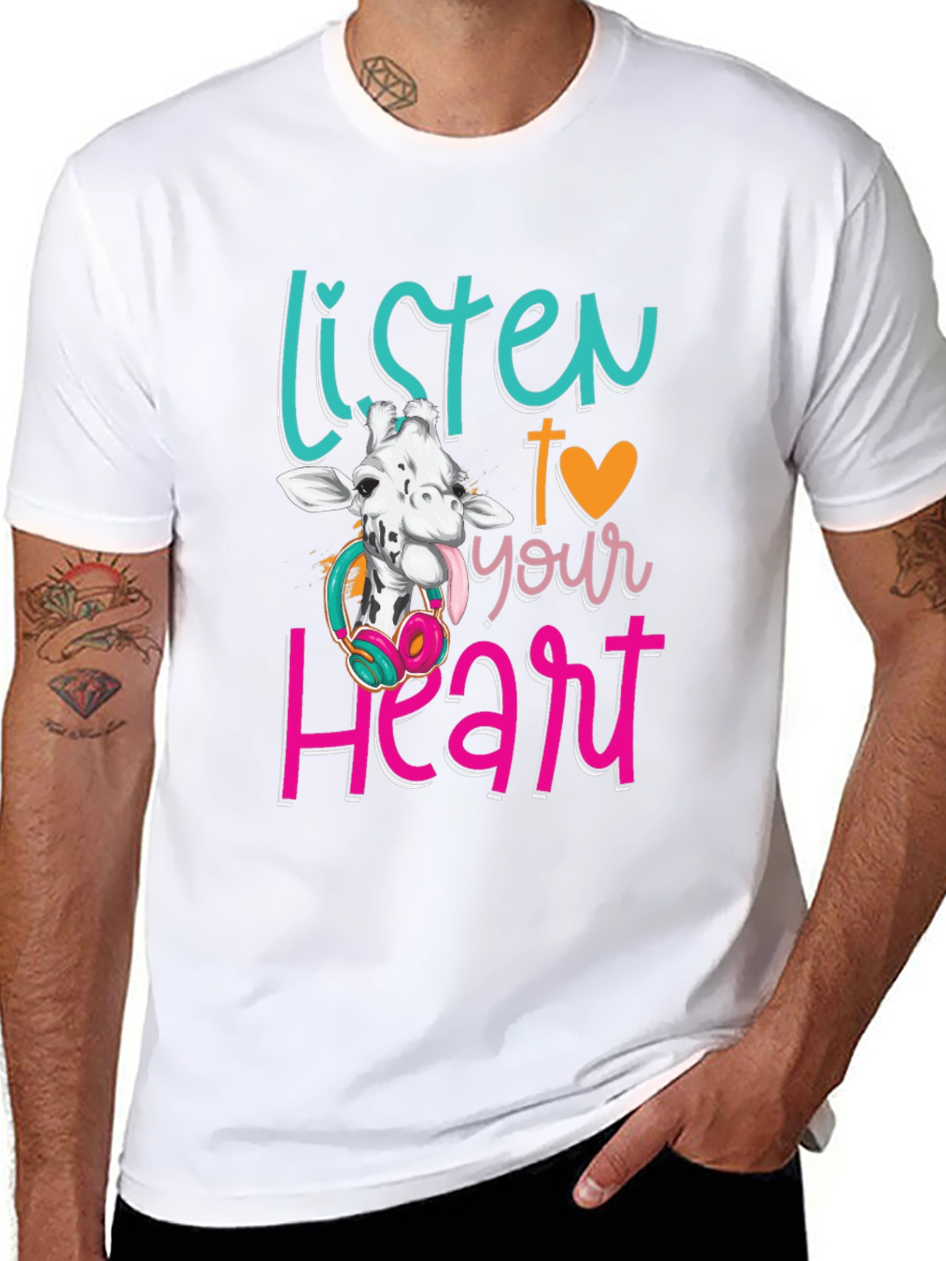 Black Listen to Your Heart Giraffe T-Shirt view 8