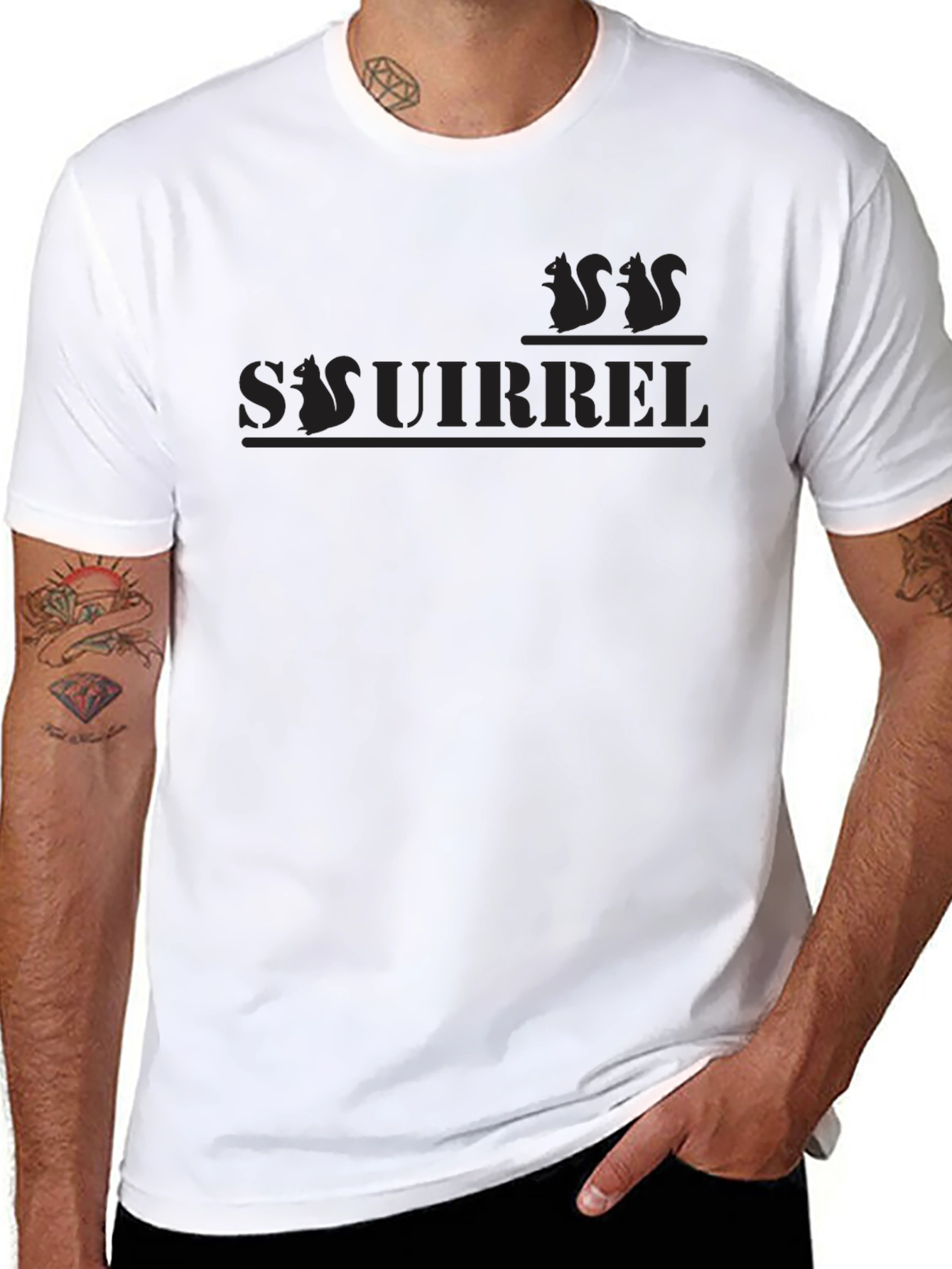 Black Squirrel Graphic T-Shirt - Black Crew Neck Tee view 8
