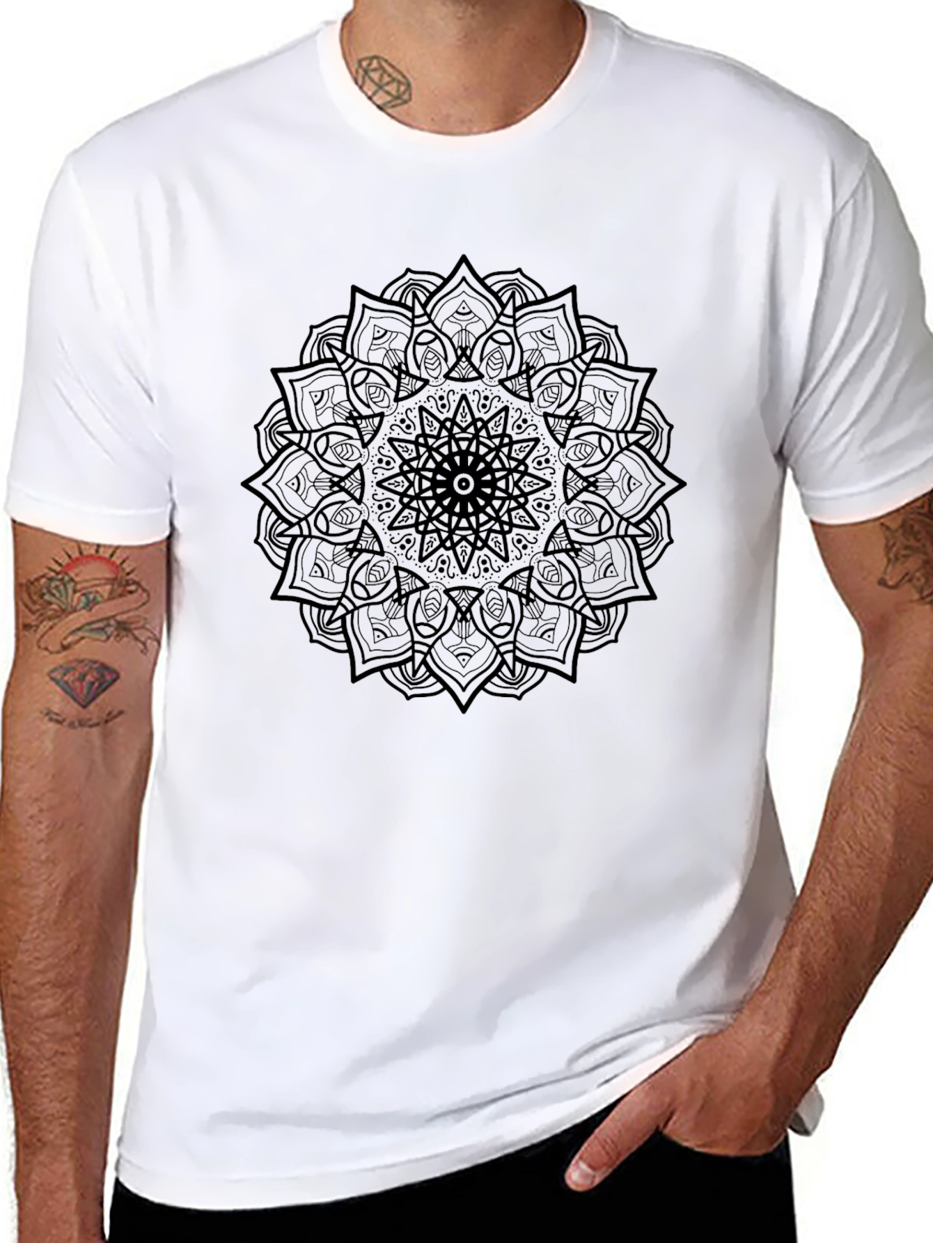 Black Mandala Graphic Tee - Black Cotton T-Shirt view 8