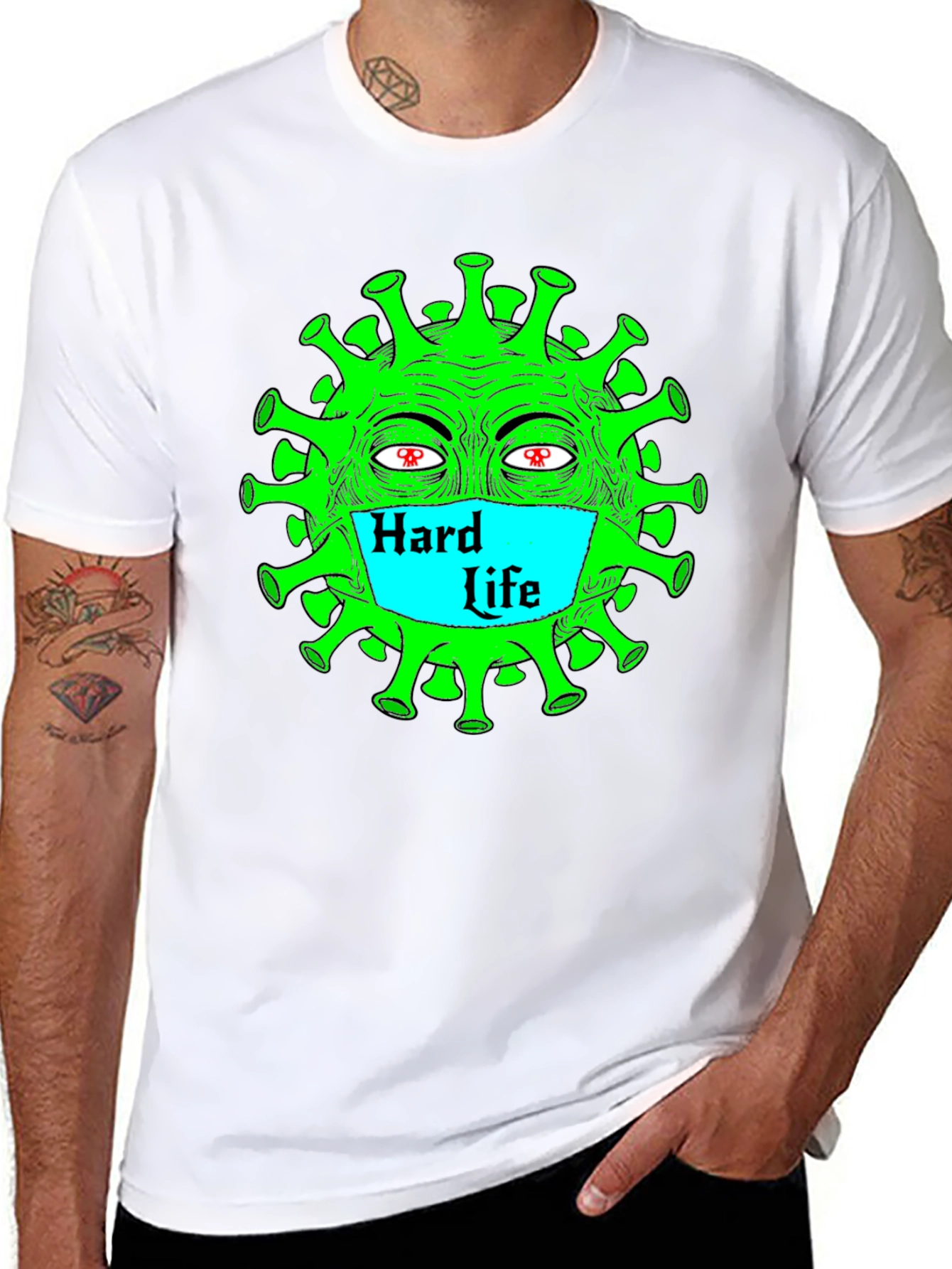 Black Hard Life Graphic Tee - Funny Corona Virus T-Shirt view 8