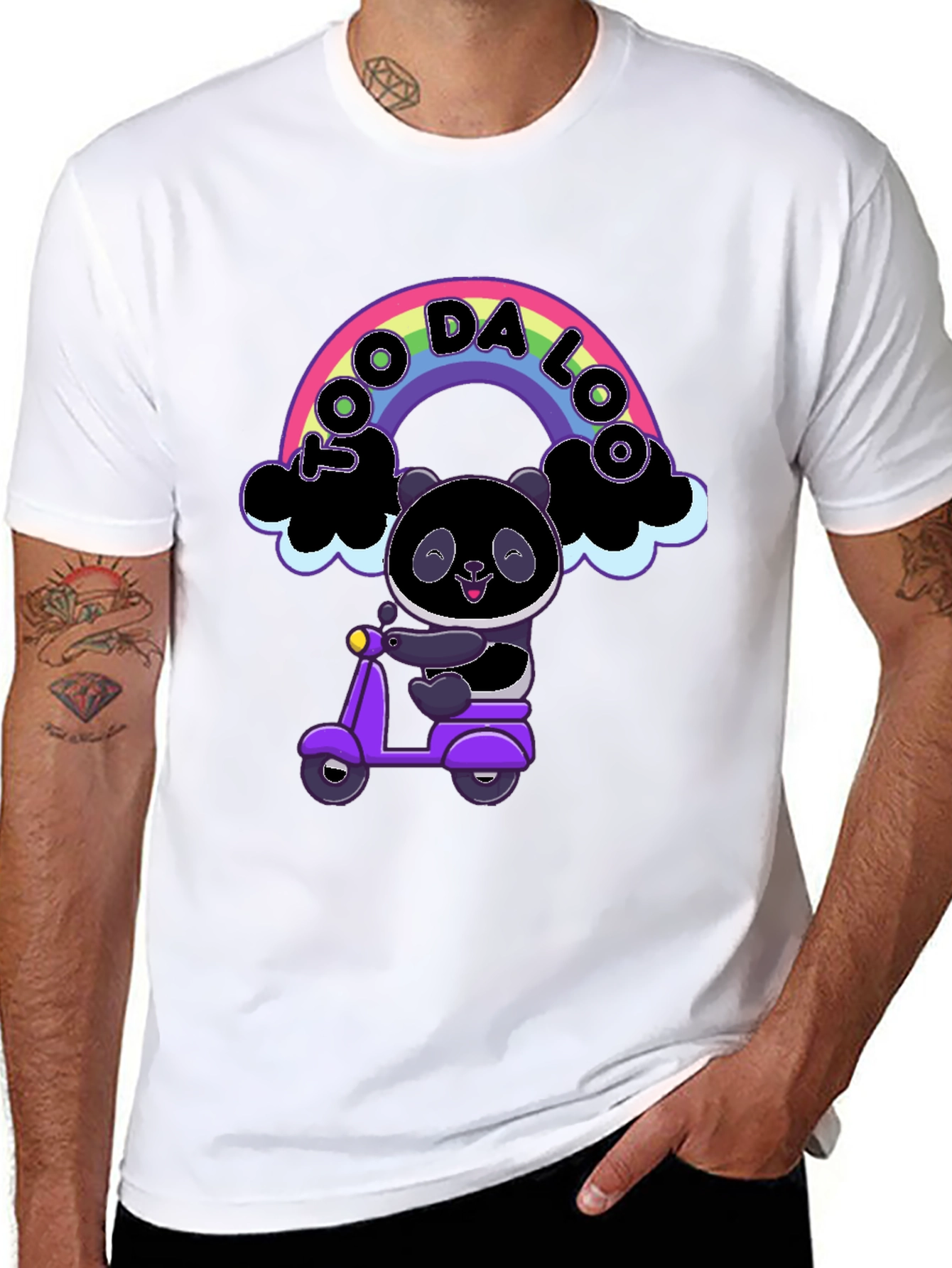 Black Cool Panda on Scooter Graphic T-Shirt view 8