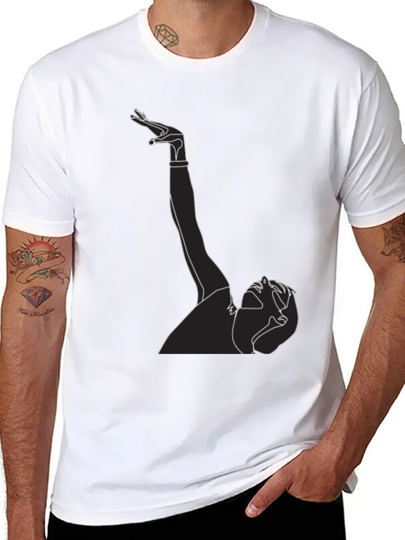 Black Abstract Line Art Graphic Tee - Minimalist Black T-Shirt view 8