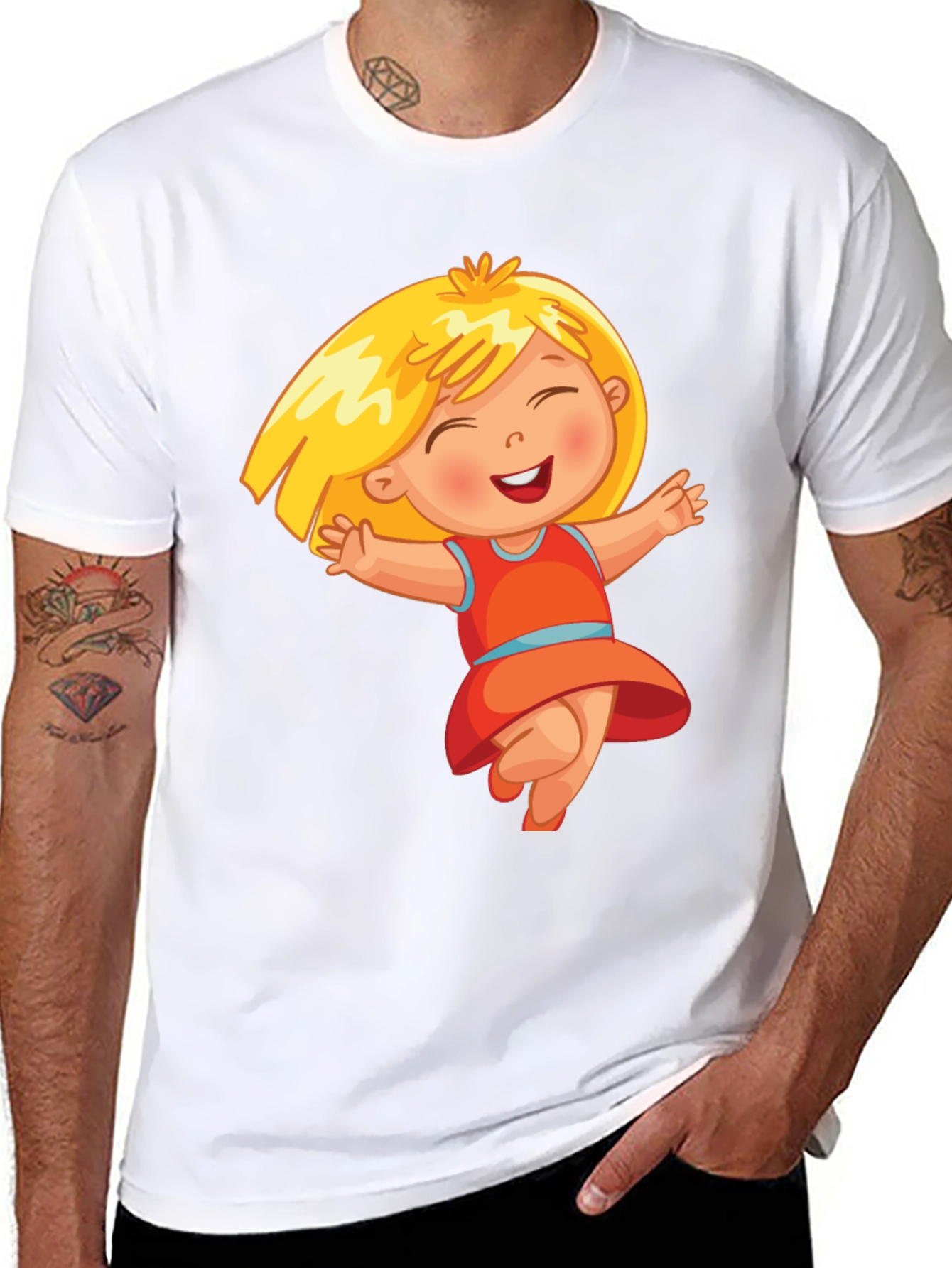Black Cute Cartoon Girl Black T-Shirt view 8